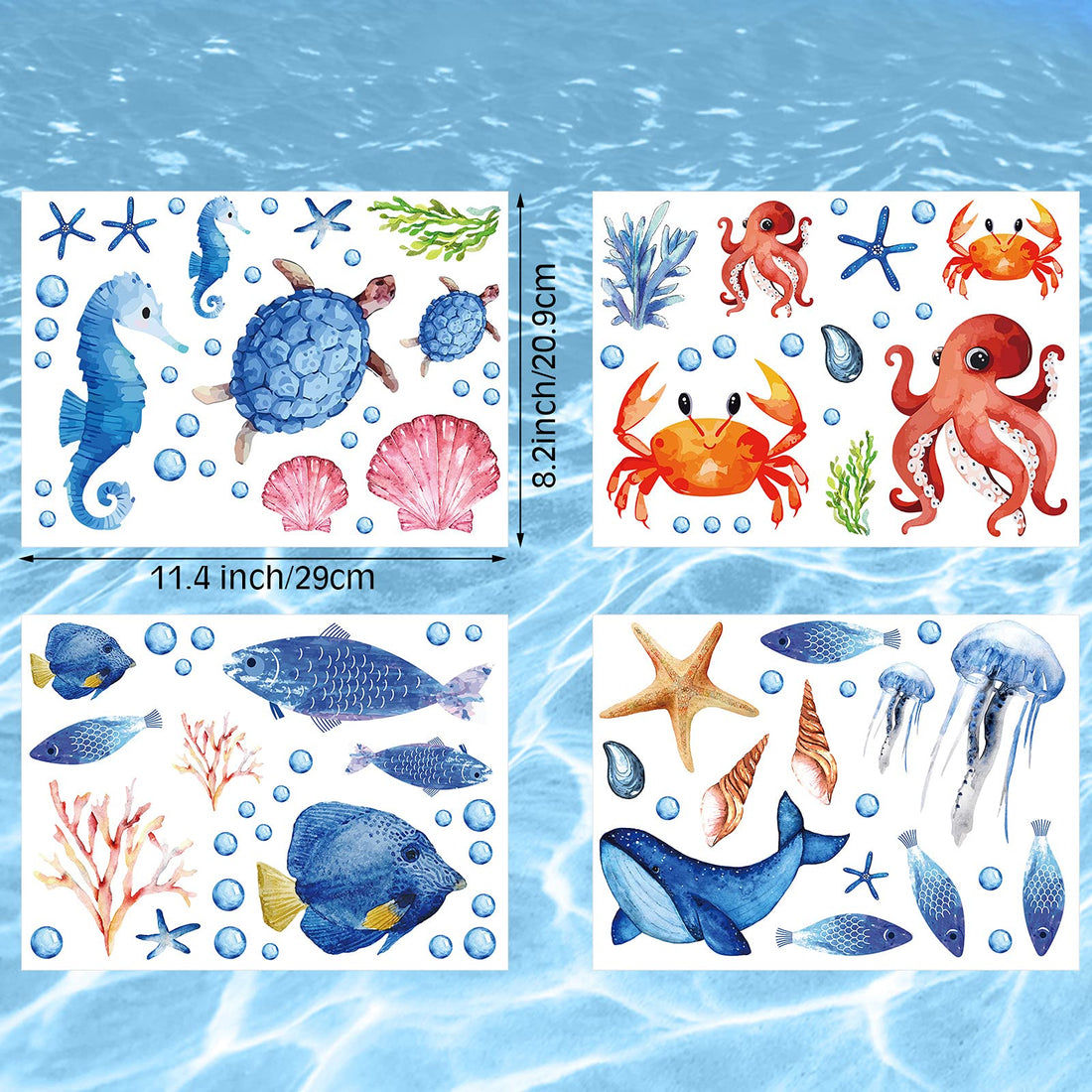 Zonon 97 Pcs Glow in The Dark Ocean Stickers Ocean Fish Wall Decals Under The Sea Wall Decals Removable Sticker Fluorescent Starfish Shell Waterproof Peel and Stick for Kids Bedroom Decor