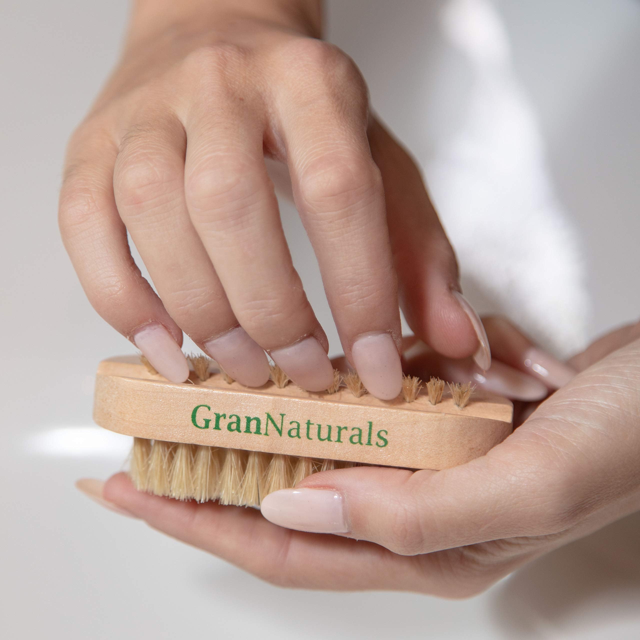 GranNaturals Toe & Finger Nail Brush - Hand & Foot Brush for Cleaning Fingernail and Toenail Cuticle - Natural Wooden and Bristle Scrubber Tool for Gardeners, Mechanics, Salon - Manicure + Pedicure