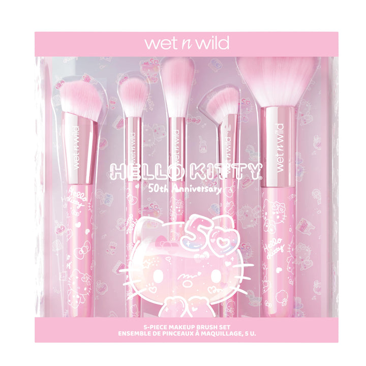 wet n wild Hello Kitty 5-Piece Makeup Brush Set, Buildable & Blendable Multifunctional Seamless Application, Cruelty-Free & Vegan Feathery Soft Bristles