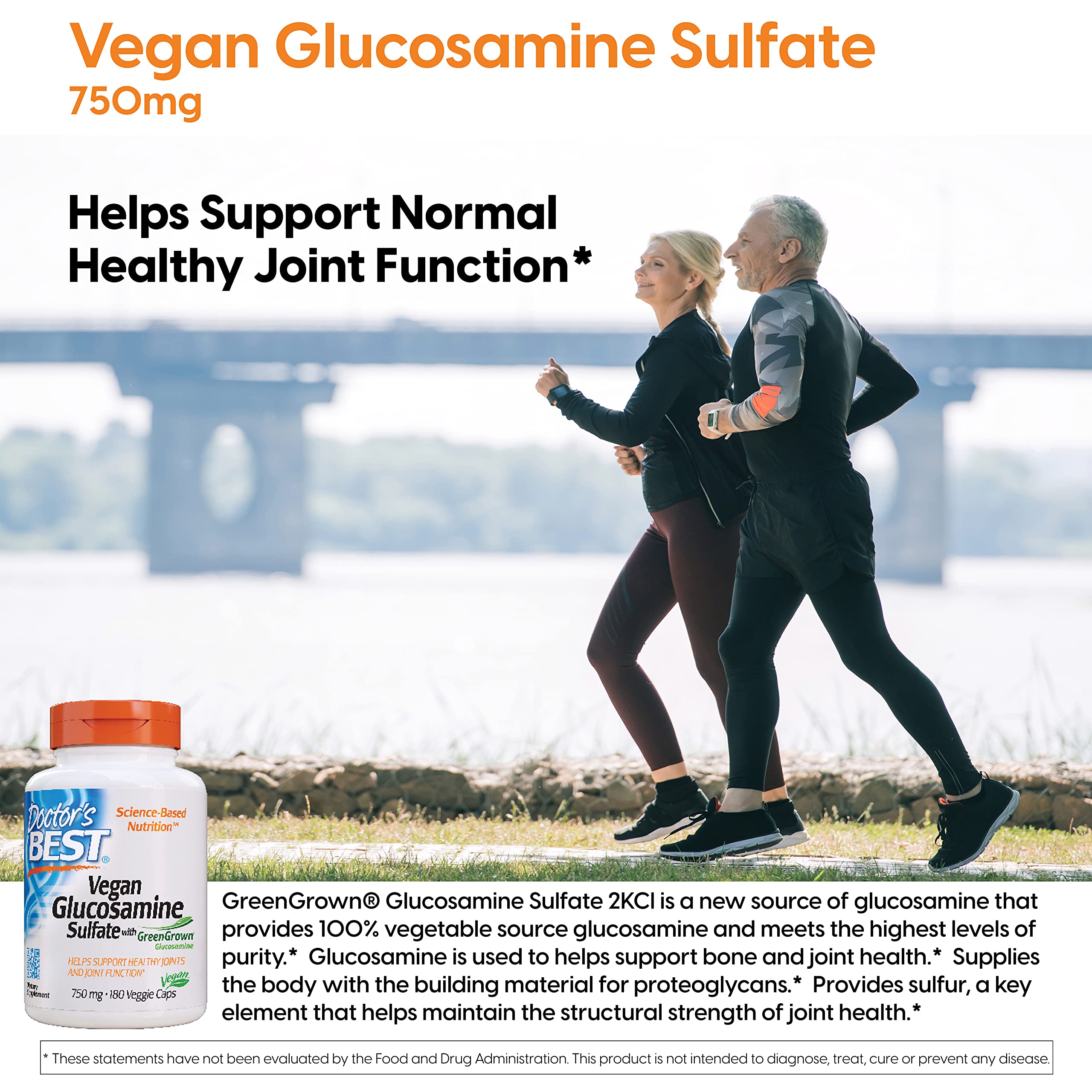 Doctor's Best Vegan Glucosamine Sulfate, Joint Support, Non-GMO, Vegan, Gluten Free, Soy Free, 750 mg 180 Veggie Caps (Pack of 1)