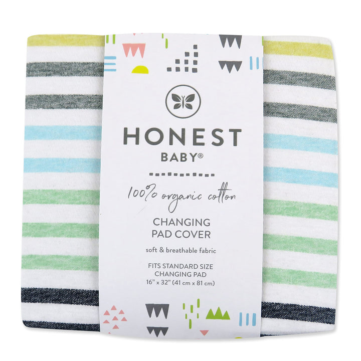 HonestBaby Boys Organic Cotton Changing Pad Cover, Rainbow Stripe Blues, One Size