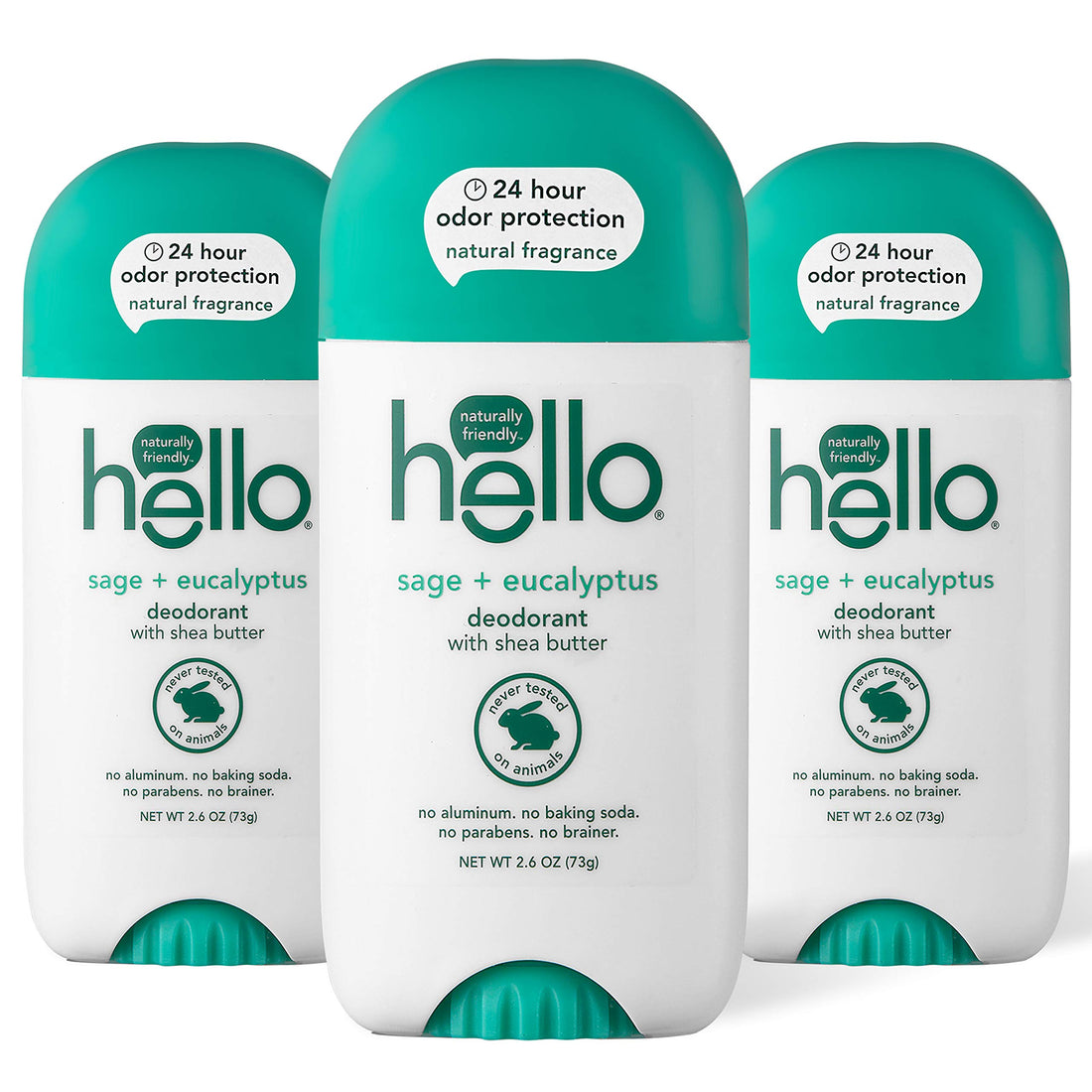 hello White Sage + Eucalyptus Deodorant With Shea Butter for Women + Men, 24 Hour Odor Protection, No Aluminum + No Baking Soda, Vegan & Parabens Free, 2.6oz, 3 count