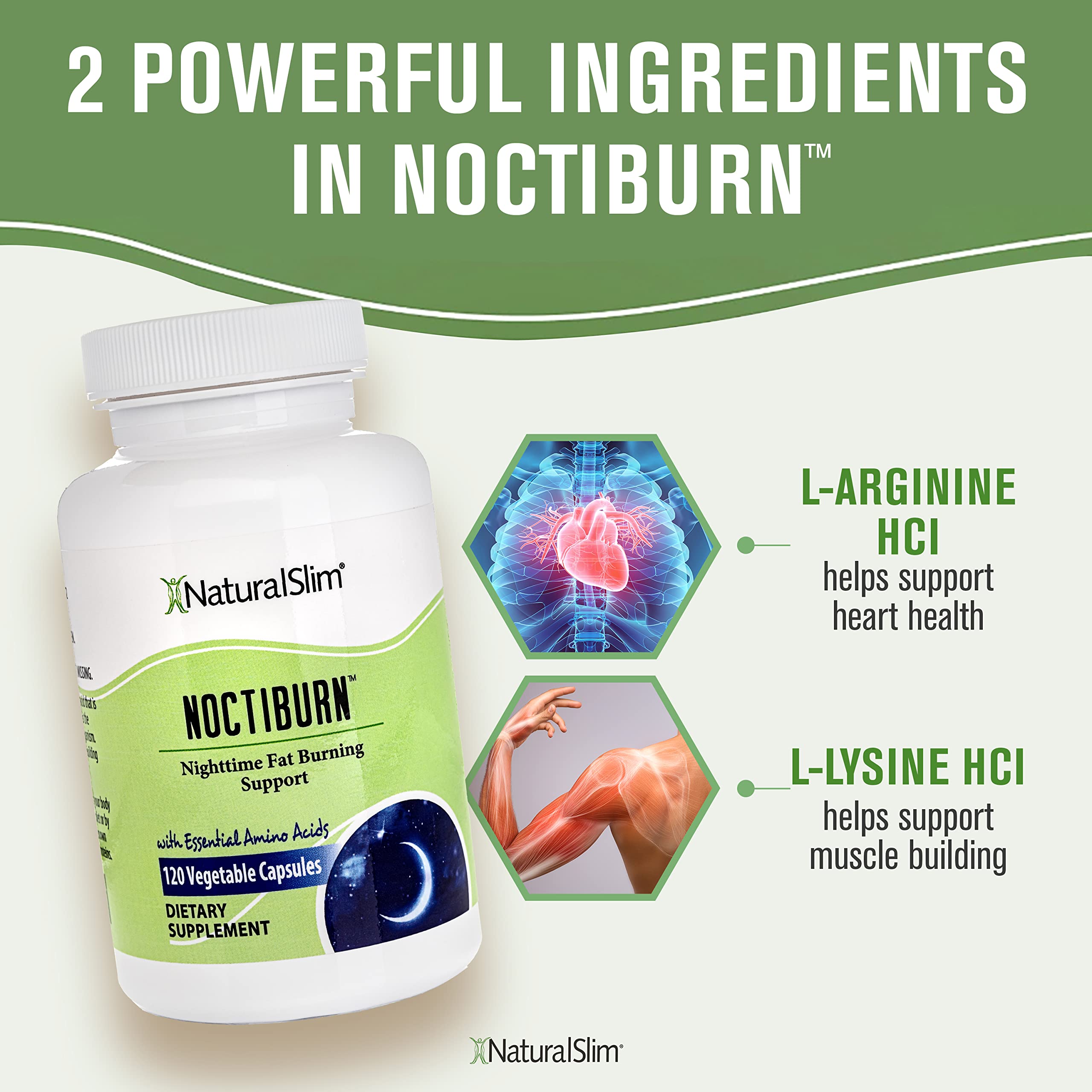 NaturalSlim NoctiBurn Night Burning & Metabolism Support Supplements with Essentials Amino Acid - Nighttime Fat Burner - 120 Vegetable Capsules