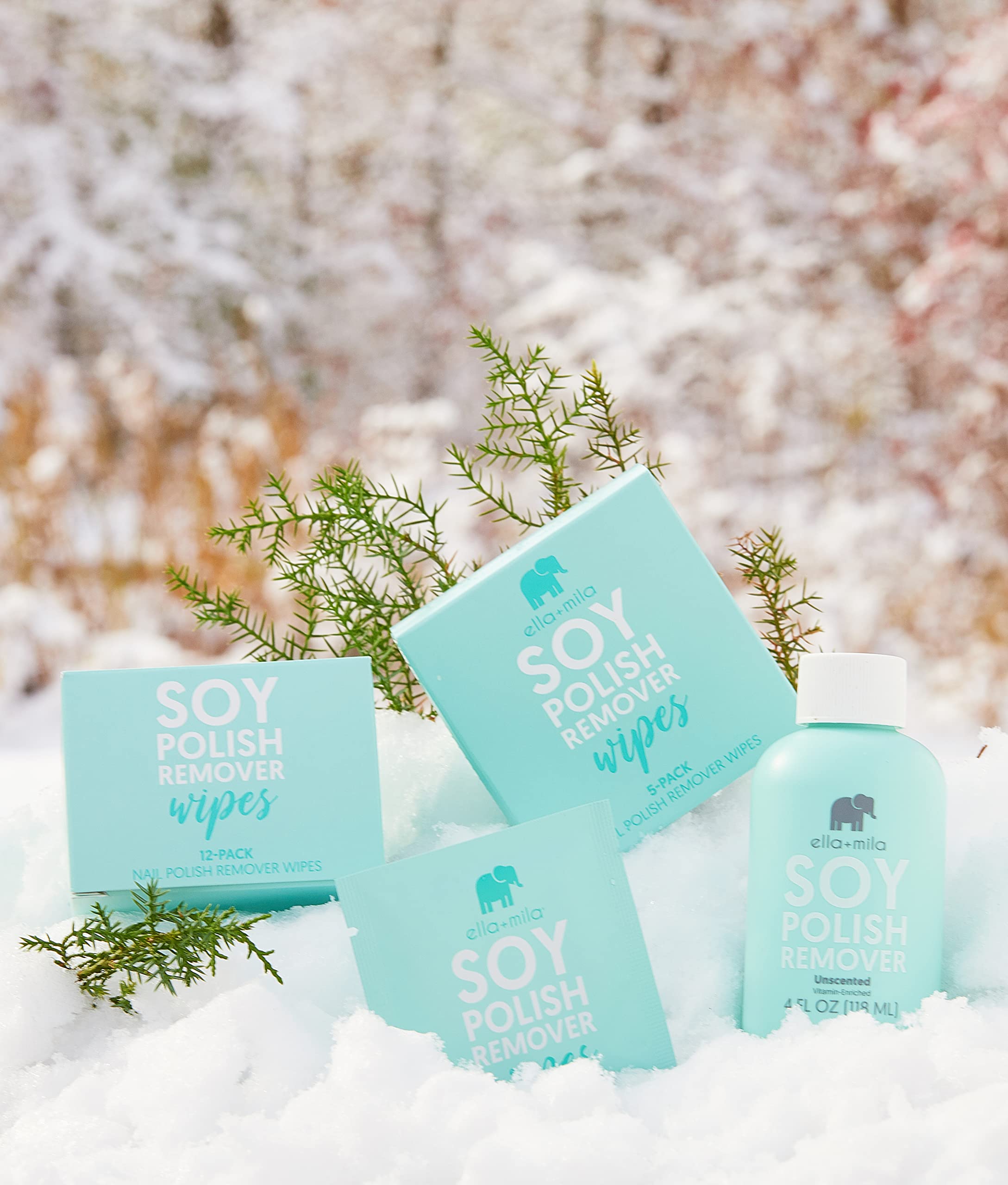 Ella+Mila Soy Nail Polish Remover Wipes - Acetone Free Unscented, Vitamin A, C, E Oil (5-Pack)