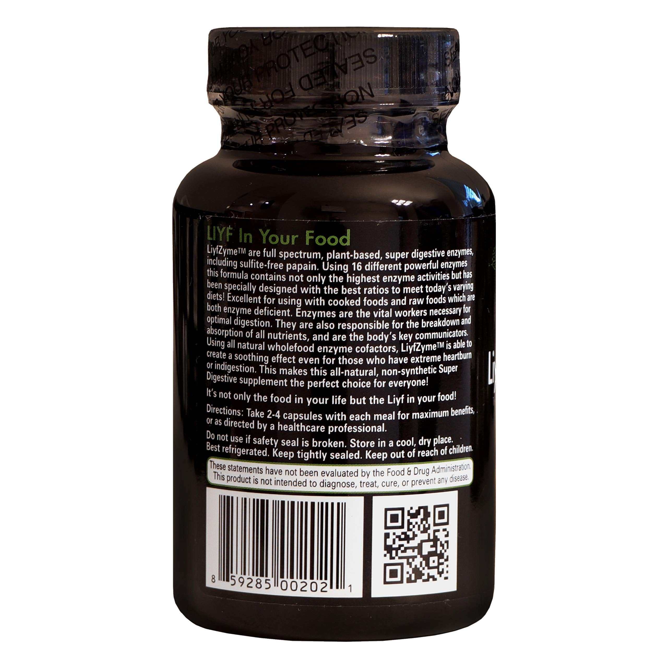 LiyfZyme Plant Based Digestive Enzyme Supplement - 180 Veggie Caps. PuraDyme By Lou Cornoa.
