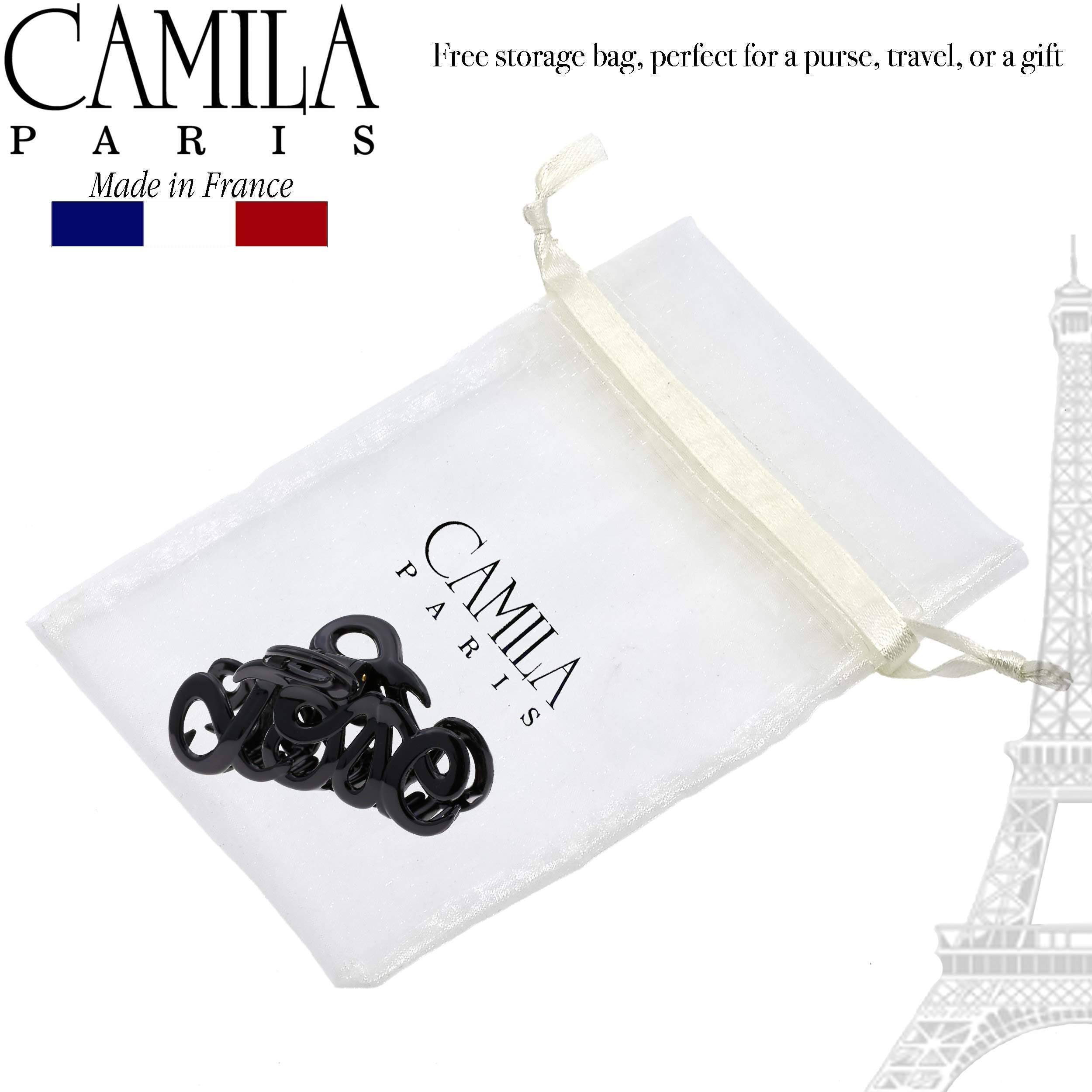 Camila Paris CP3026 French Hair Clip for Women, 3.25 inch Girls Hair Claw Clips Jaw Black Cellulose, Fashion Durable and Styling Hair Accessories for Women, Strong Hold No Slip Grip, Made in France