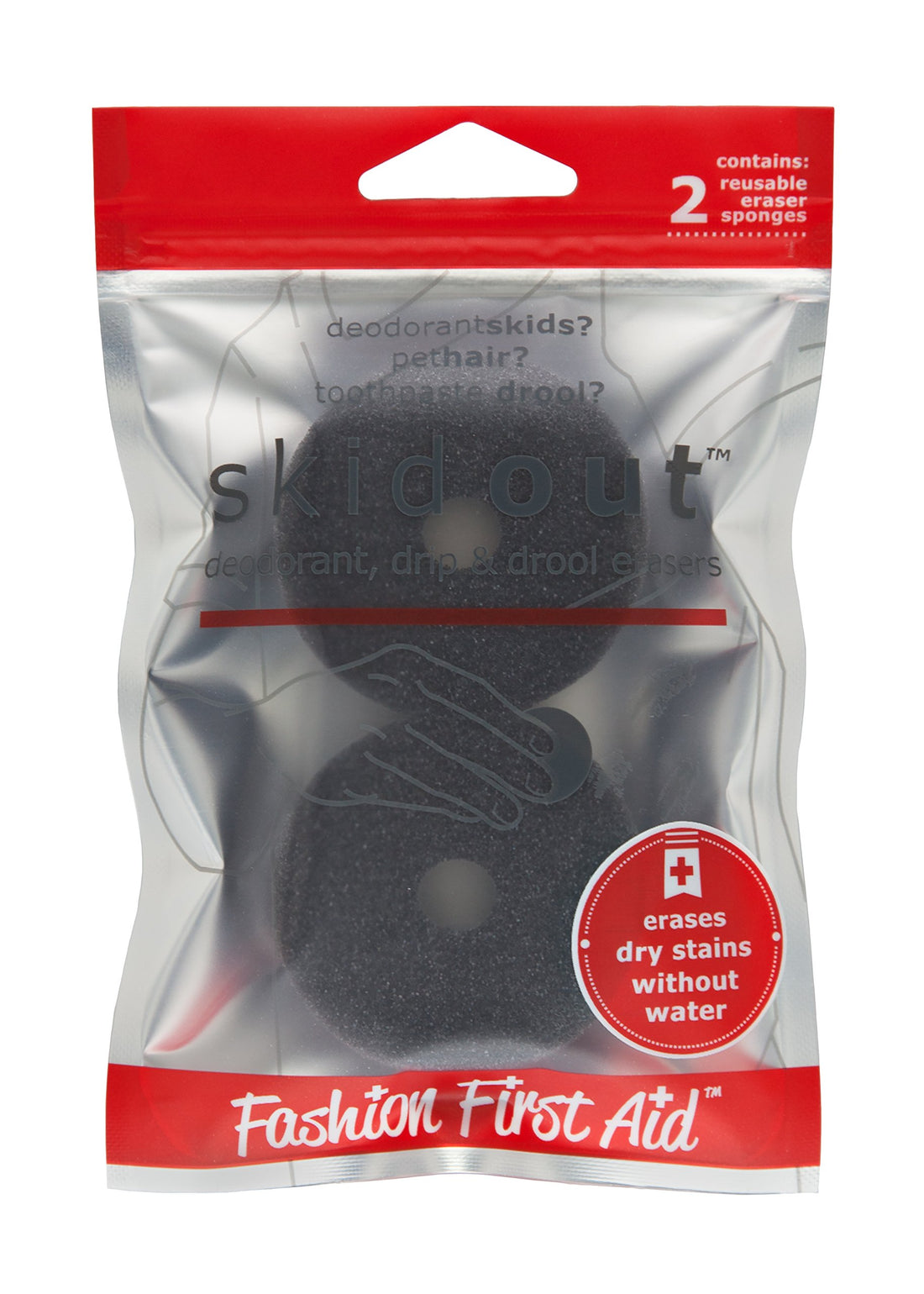 Fashion First Aid Skid Out: Deodorant, Drip & Drool Eraser Sponges, 2 pack