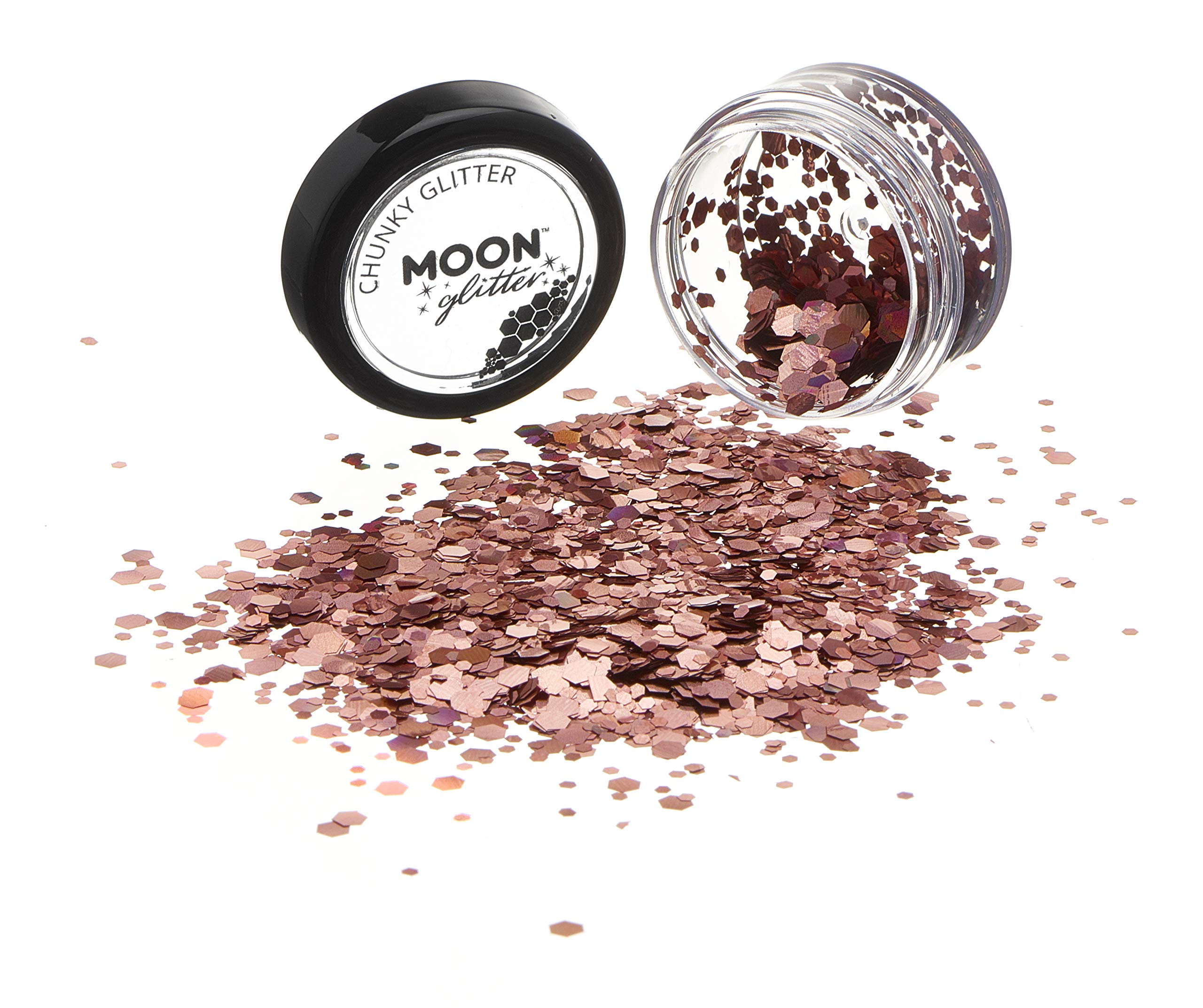 Moon Glitter Holographic Chunky Glitter 100% Cosmetic Glitter for Face, Body, Nails, Hair and Lips - 0.10oz - Rose Gold