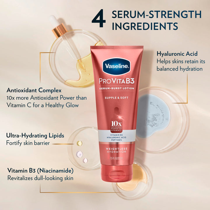 Vaseline Pro VitaB3 Skin Care Serum Burst for Healthy, Glowing Skin Luminous Glow & Supple & Soft 10x Antioxidant Power of Vitamin C with Vitamin B3, Hyaluronic Acid 7.5 fl oz 2Pk