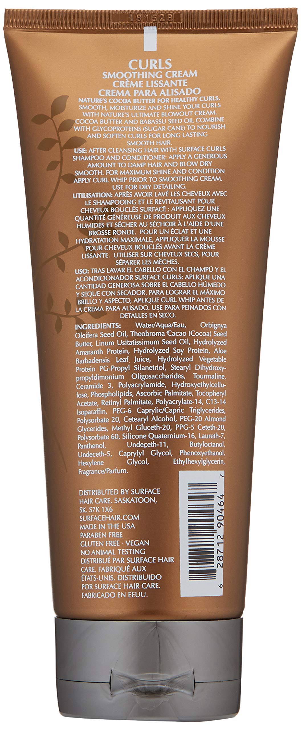 Surface Hair - Curls Smoothing Cream – Defines, Adds Shine, and Provides Frizz Free Style Longevity - 7 fl oz