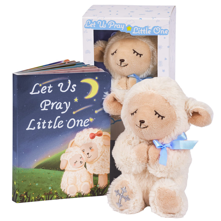 MyMateZoe Baptism Gifts for Boys, Great Christening, Dedication and Baptism Gift Set for Boys and Newborn Baby, Includes 7 Praying Lamb Plush Toy and Let Us Pray Baby Book in Keepsake Gift Box
