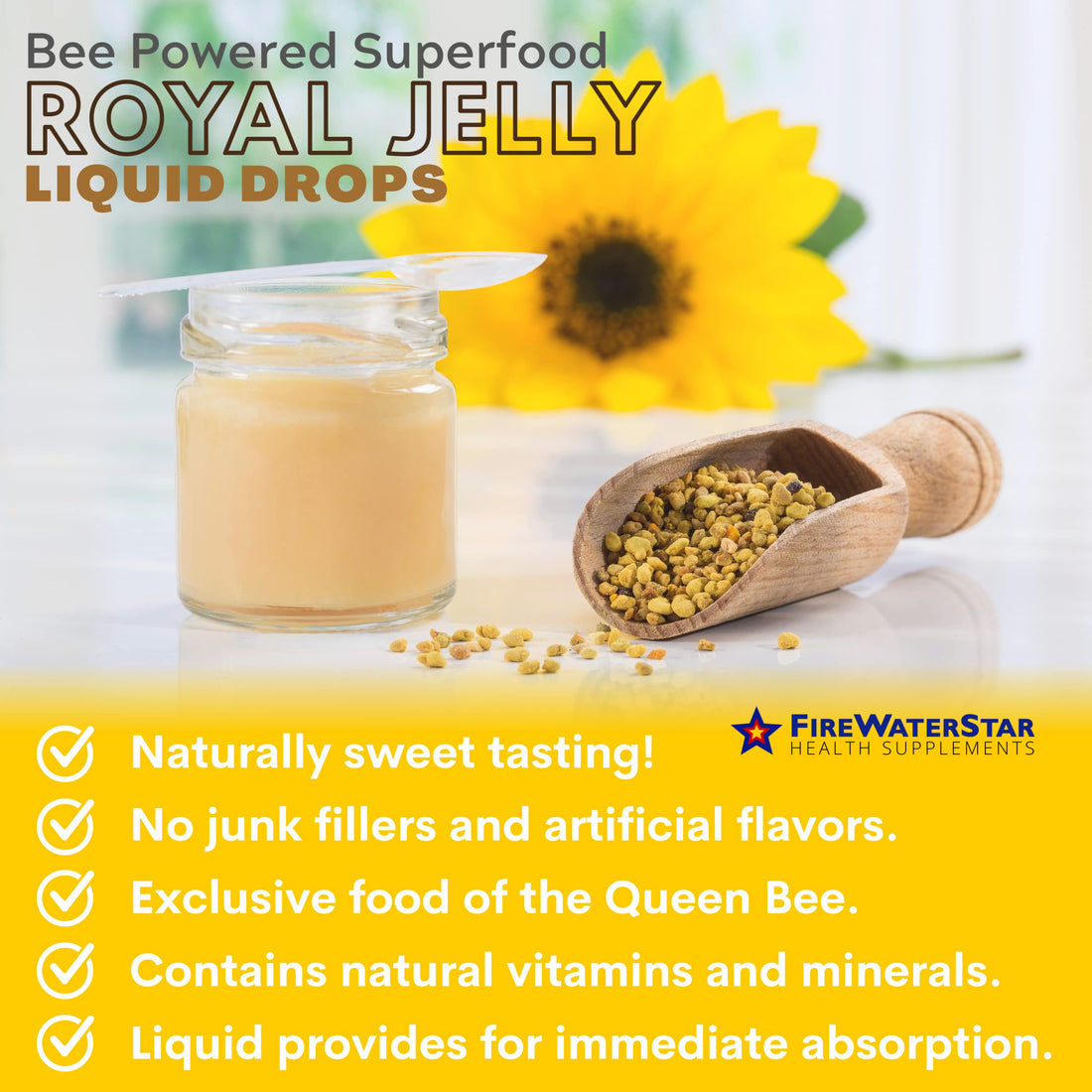 FWS Royal Jelly Bee Powered Superfood, Natural Vitamins, Minerals, Antioxidants, Organic, Food of The Emperors, Nutrient-Rich Supplement, Non-GMO, Supports Well-Being and Skin Health