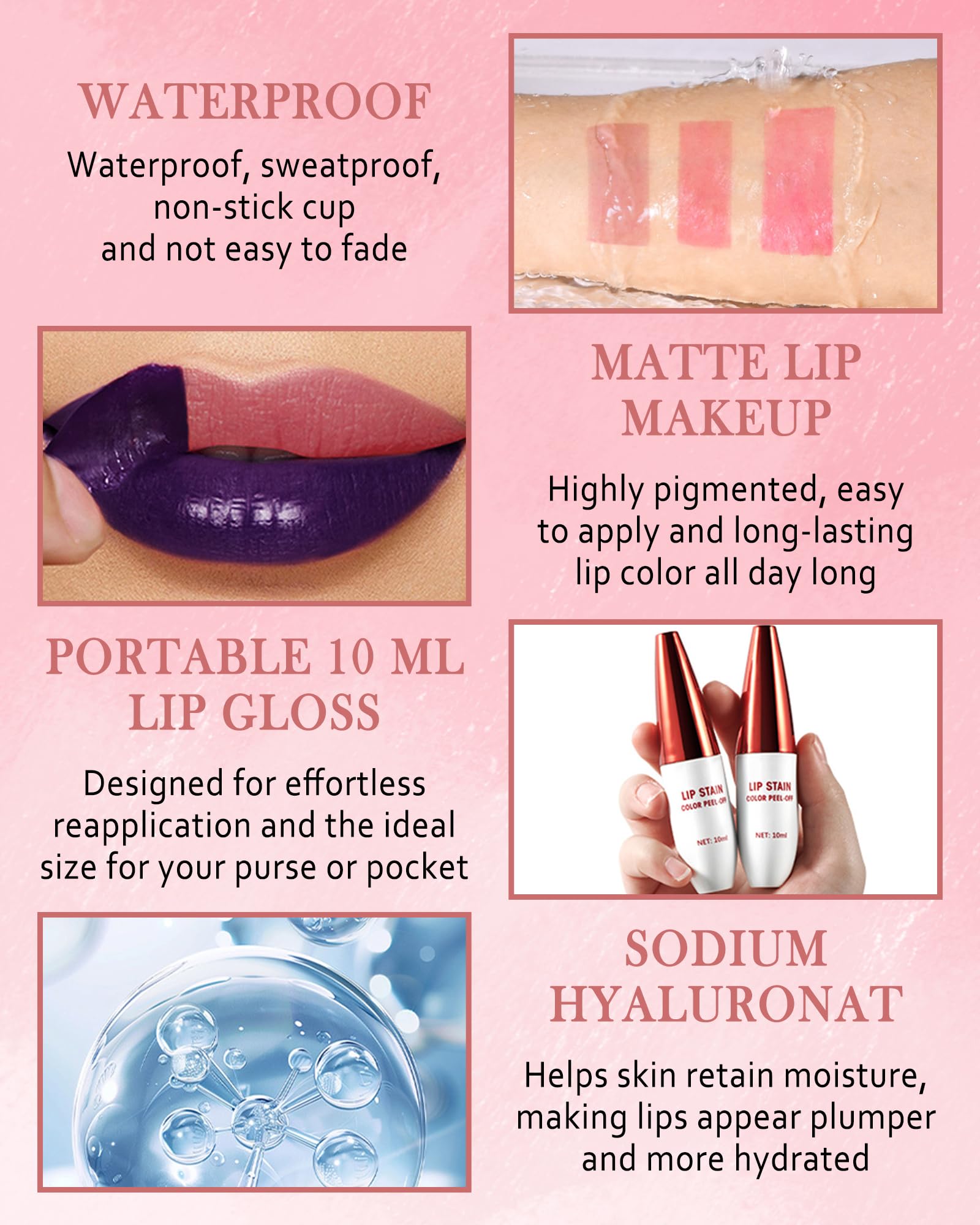 Peel Off Lip Tint Stain Set-3Pcs Nude Pink Rose Tattoo Lip Liner Stain with Matte Finish,Lip Gloss Long Lasting Waterproof Tinted Colored Lipliner Lipstain,Mother's Lip Makeup Gift for Women Girl