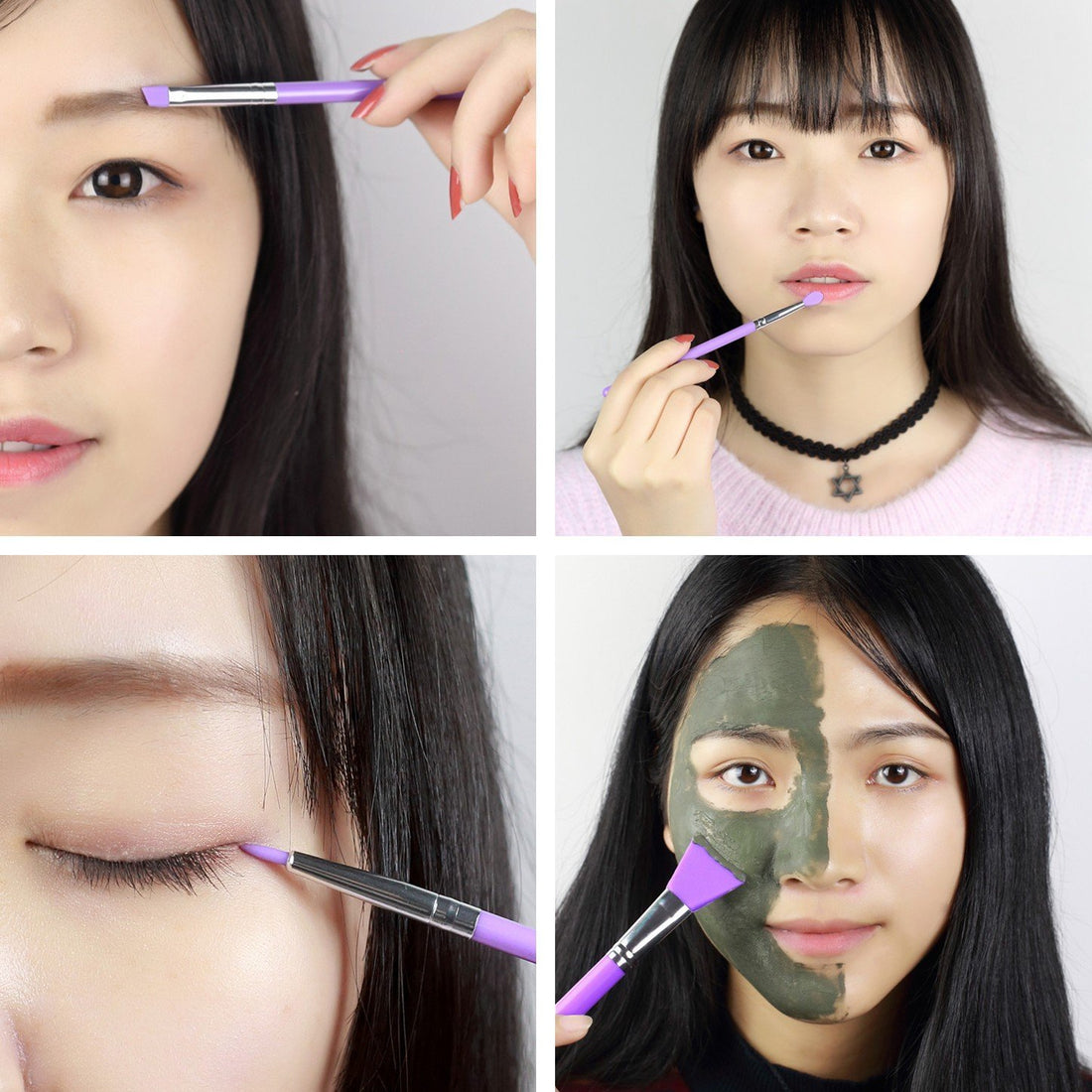 LORMAY 9 Pcs Silicone Makeup Brush Set: Applicator for Face Mask, Eyeliner, Eyebrow, Eye Shadow, Lip Makeup and UV Epoxy Resin (Purple)