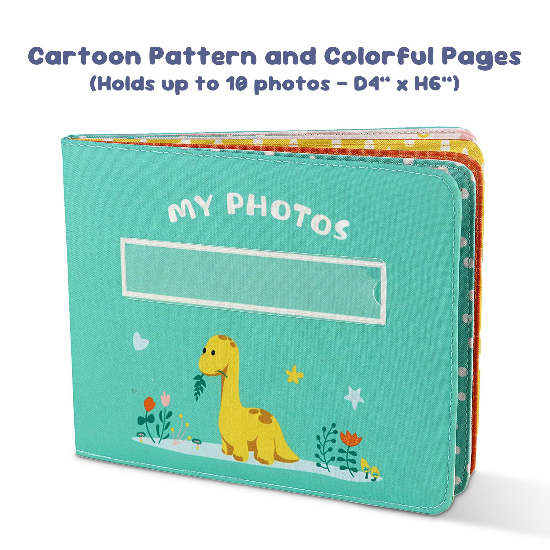 Baby's My First Photo Album of Dinosaur Theme, Soft Cloth Photo Album with Color Pages for 10 Pictures 4x6 inch