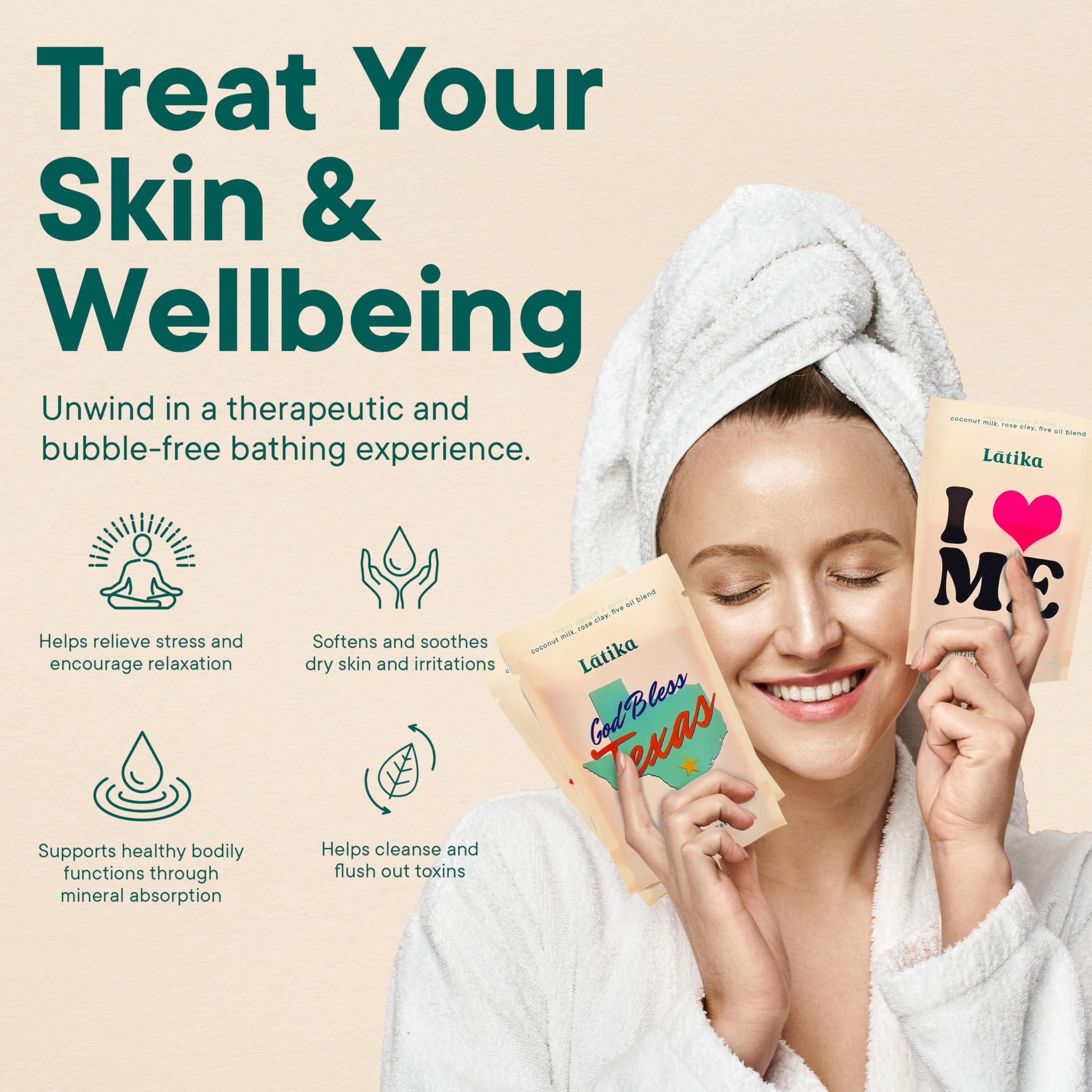 Latika Bath Soaks Set of 3 - Texas, Howdy, I Heart Me - Moisturizing Fizzing Bath Soak for Stress Relief & Muscle Recovery with Essential Oils, Epsom Salt & Natural Scents - Self-Care Spa Gift