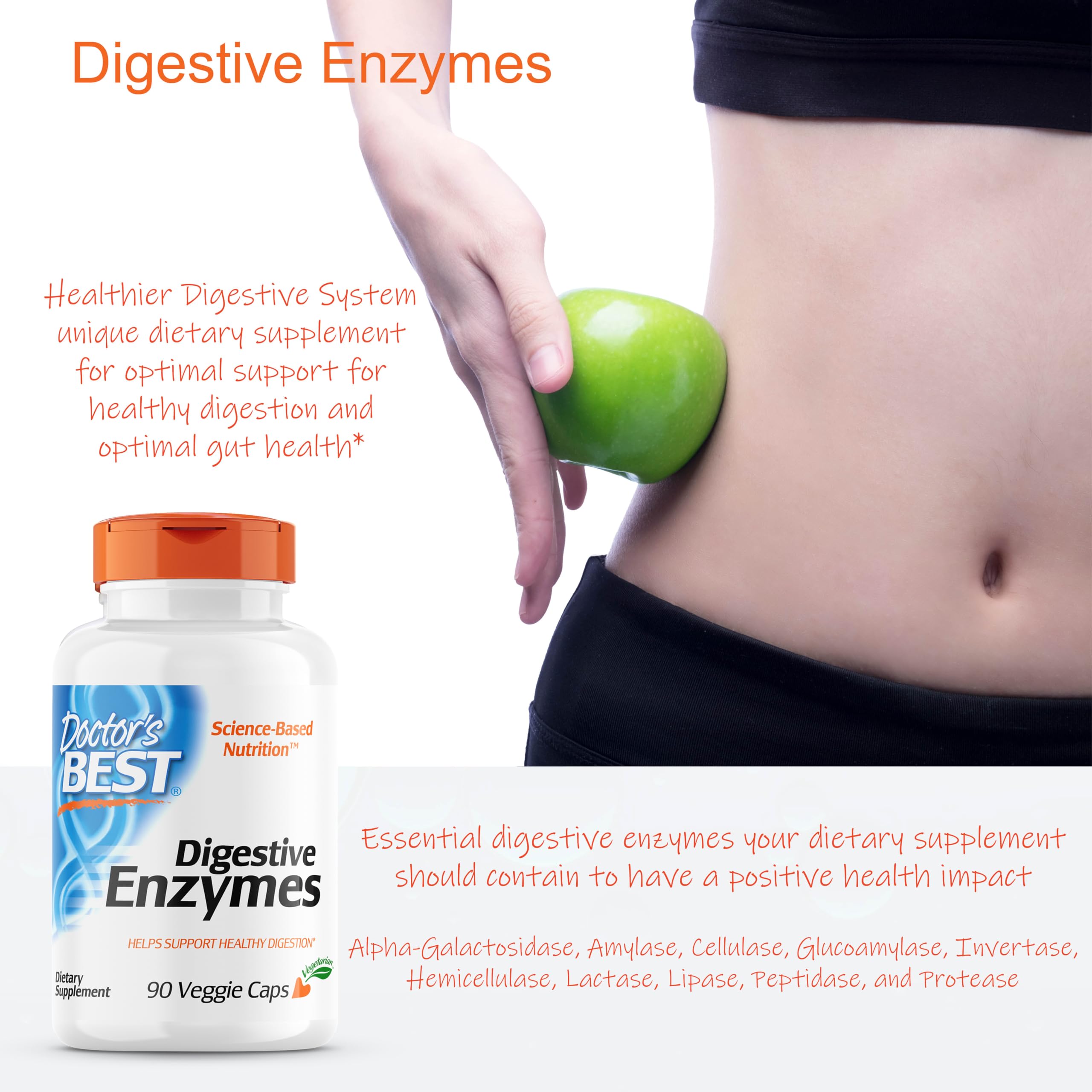 Doctor's Best Digestive Enzymes Non-GMO Vegetarian Gluten Free, 90 Veggie Caps