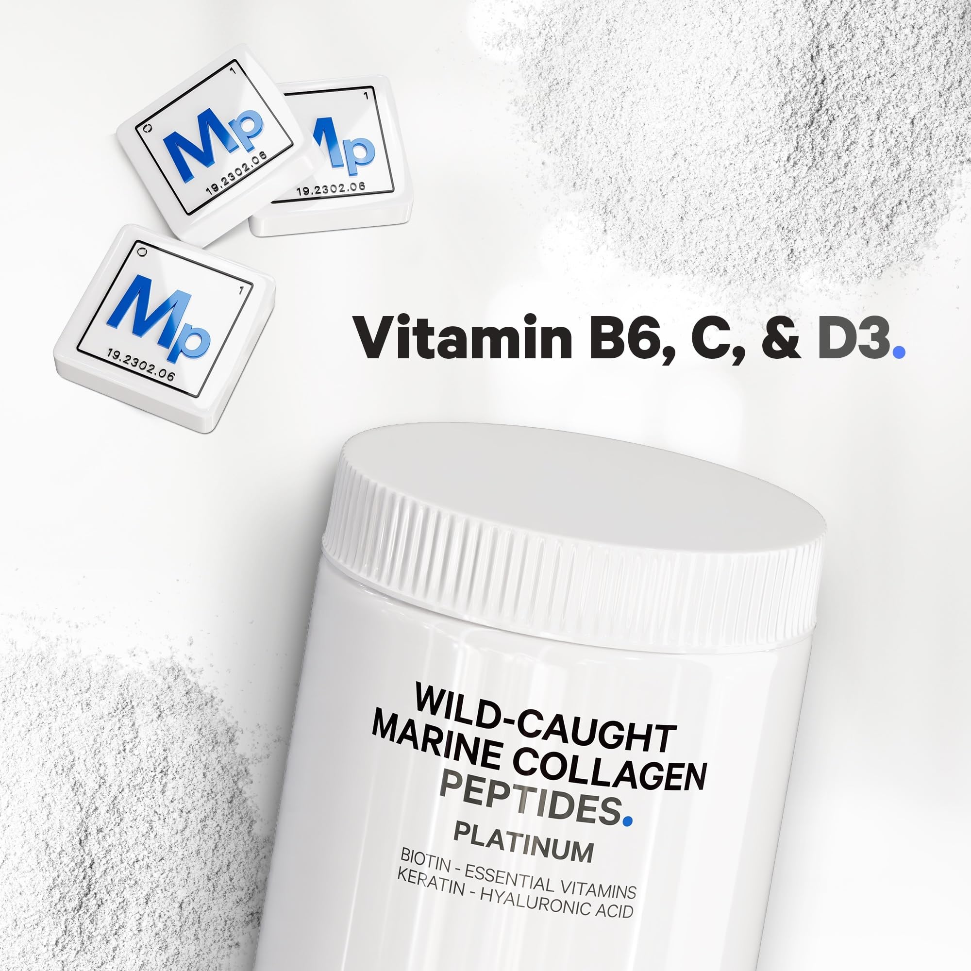 Codeage Marine Collagen Protein Powder Supplement Platinum - Biotin 10,000 mcg, Vitamin C, D3 & B6, Keratin, Hyaluronic Acid, Niacin, Wild Caught Hydrolyzed Fish Collagen Peptides - Non-GMO - 11.50 oz