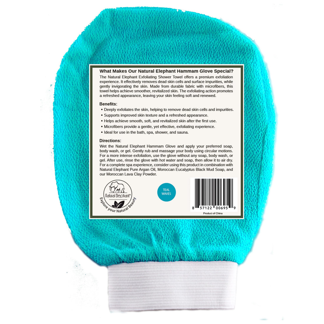 Natural Elephant Exfoliating Hammam Glove (2 Orange and 1 Teal (Pack of 3))