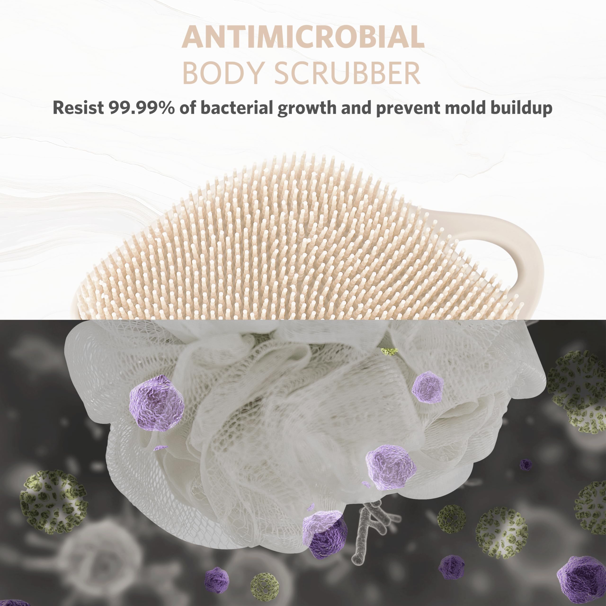 Sndyi Silicone Body Scrubber, Gentle Exfoliating Body Scrubber for Sensitive Skin, Leaf Shaped Shower Scrubber for Body with Lathering Bristles, Silicone Loofah Body Brush for Showering, Oatmeal