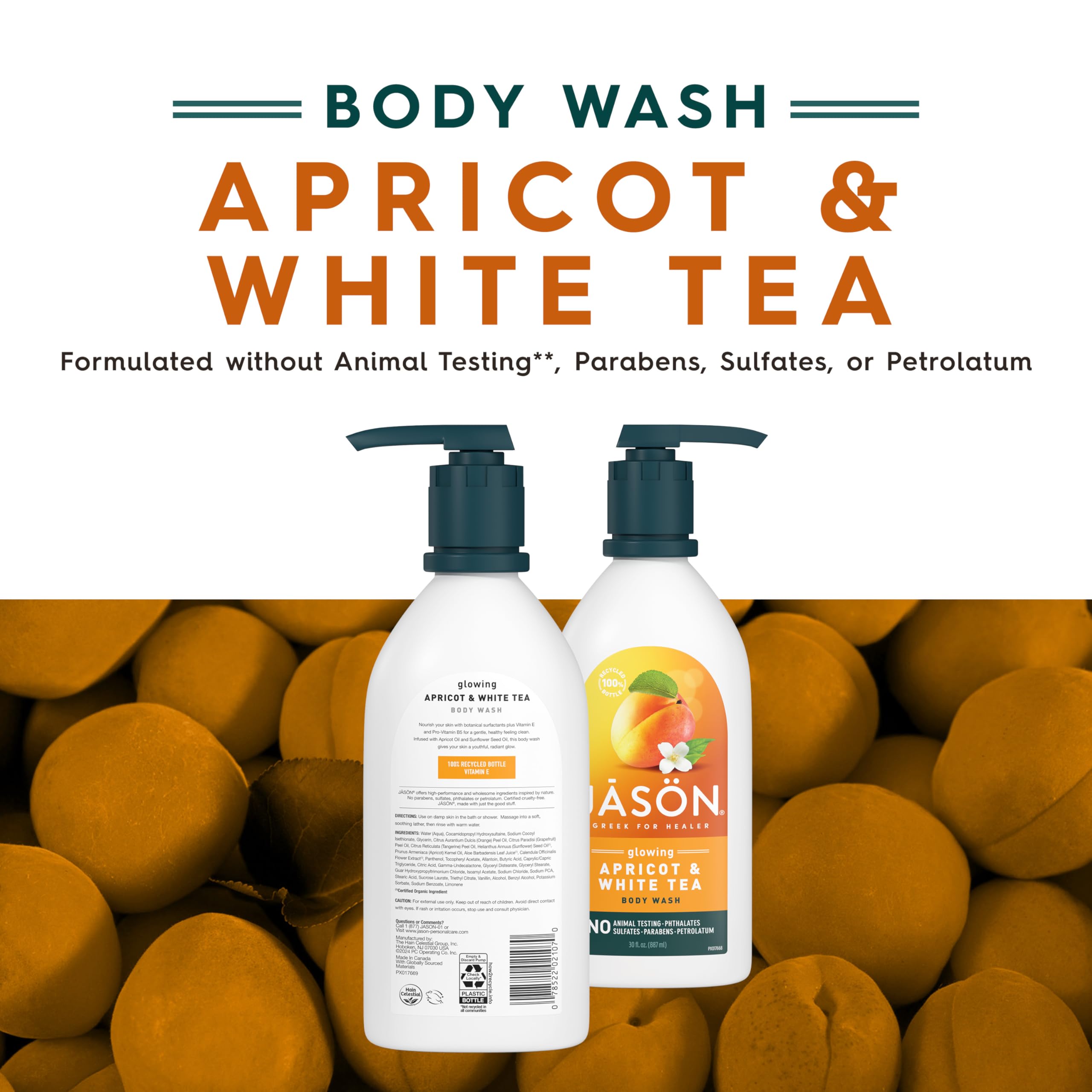 JASON NATURAL PRODUCTS BODY WASH,APRICOT SATIN, 30 FZ