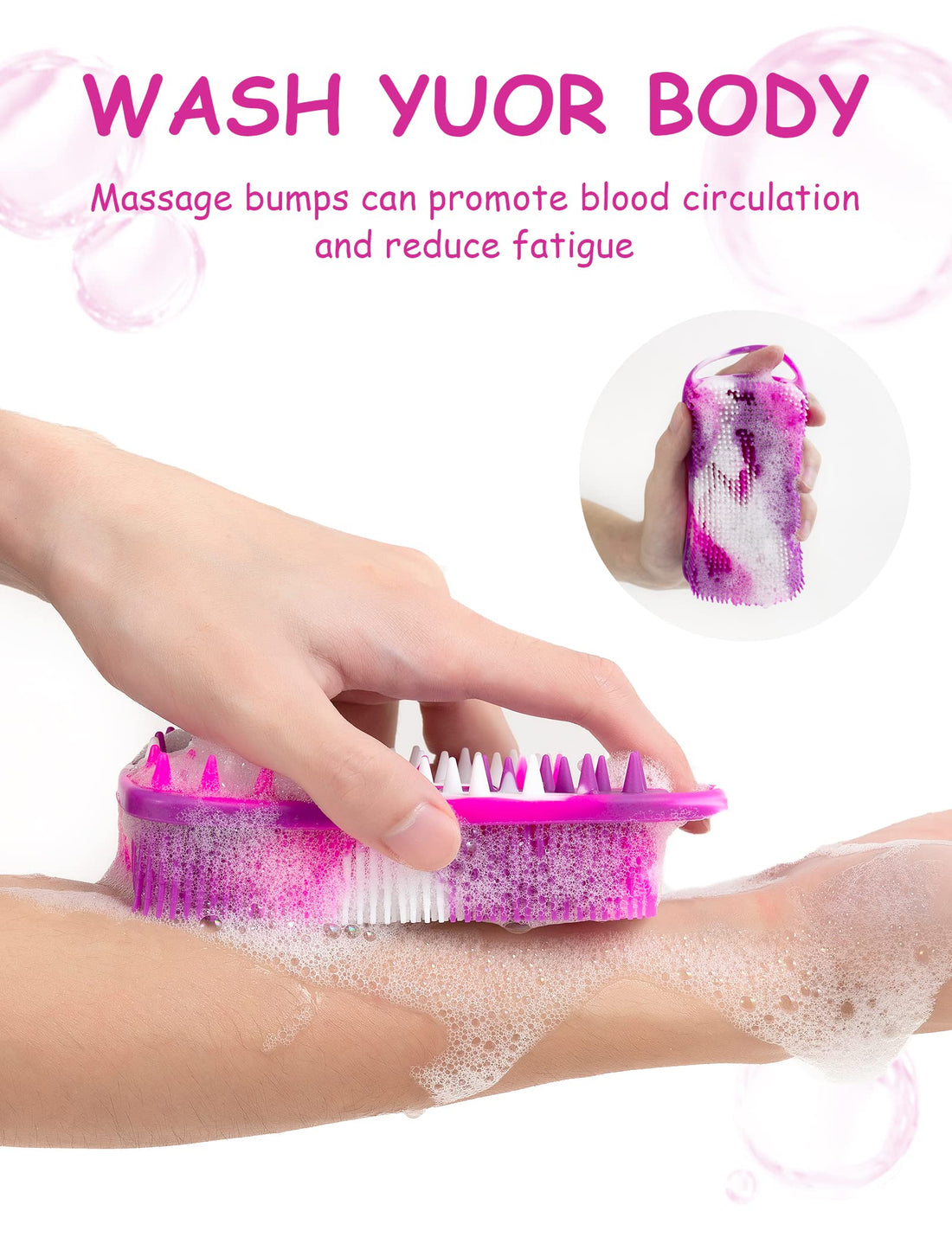 BSROLUNA Silicone Exfoliating Body Scrubber Loofah Silicone Scalp Massager Shampoo Brush Soft Body Scrubbers for Use in Shower Lathers Well Easy to Clean 2 in 1 (1 Pack Camouflage Purple)