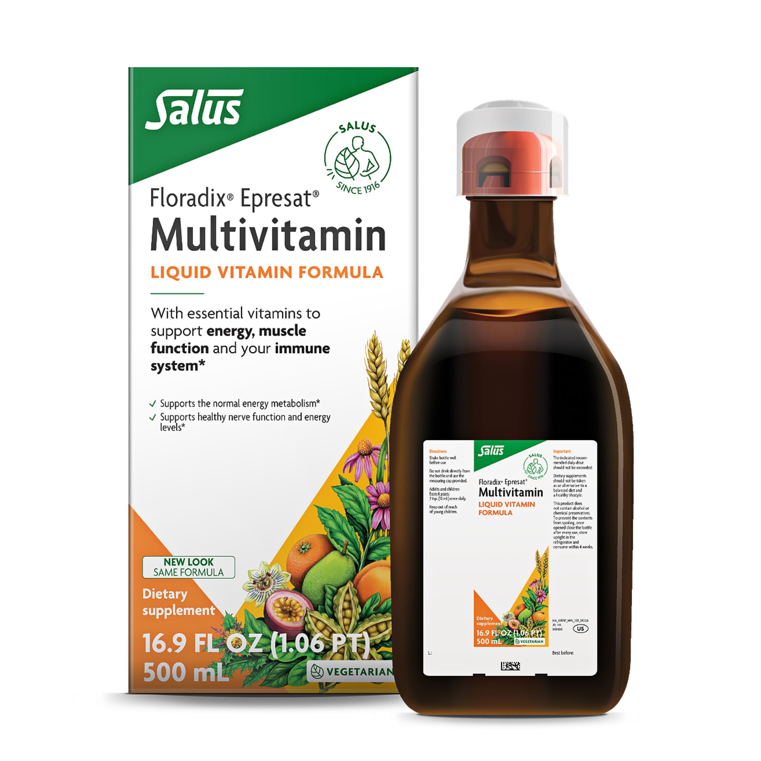 Floradix Epresat Adult Multivitamin - Daily Liquid Multivitamin with Vitamin A, Milk Thistle & More for Wellness - Energy Support & Liver Health Support - Vegetarian, Non-GMO - 17 fl oz