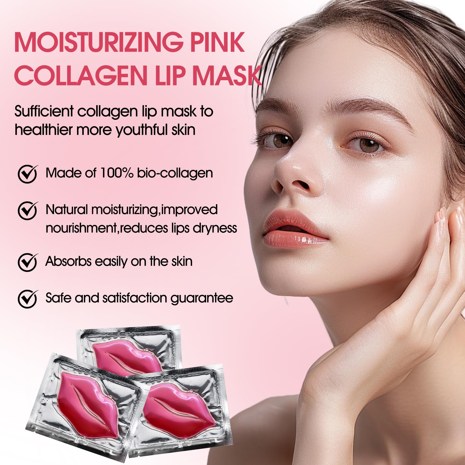 NIYET 30 pieces of Moisturizing Collagen Crystal Lip Mask - Anti-Ageing & Anti Chapped, Reduce lip Wrinkles, Fade Lip Color, Make Skin Smooth (Pink)