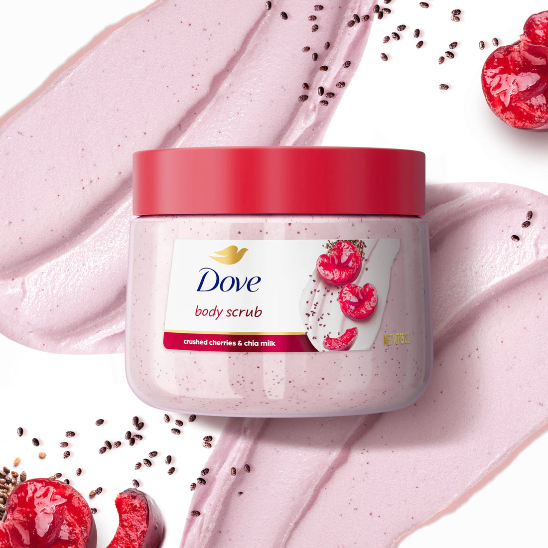 Dove Cherry & Chia Body Scrub Exfoliates and Deeply Nourishes for Smooth, Radiant Skin 15oz