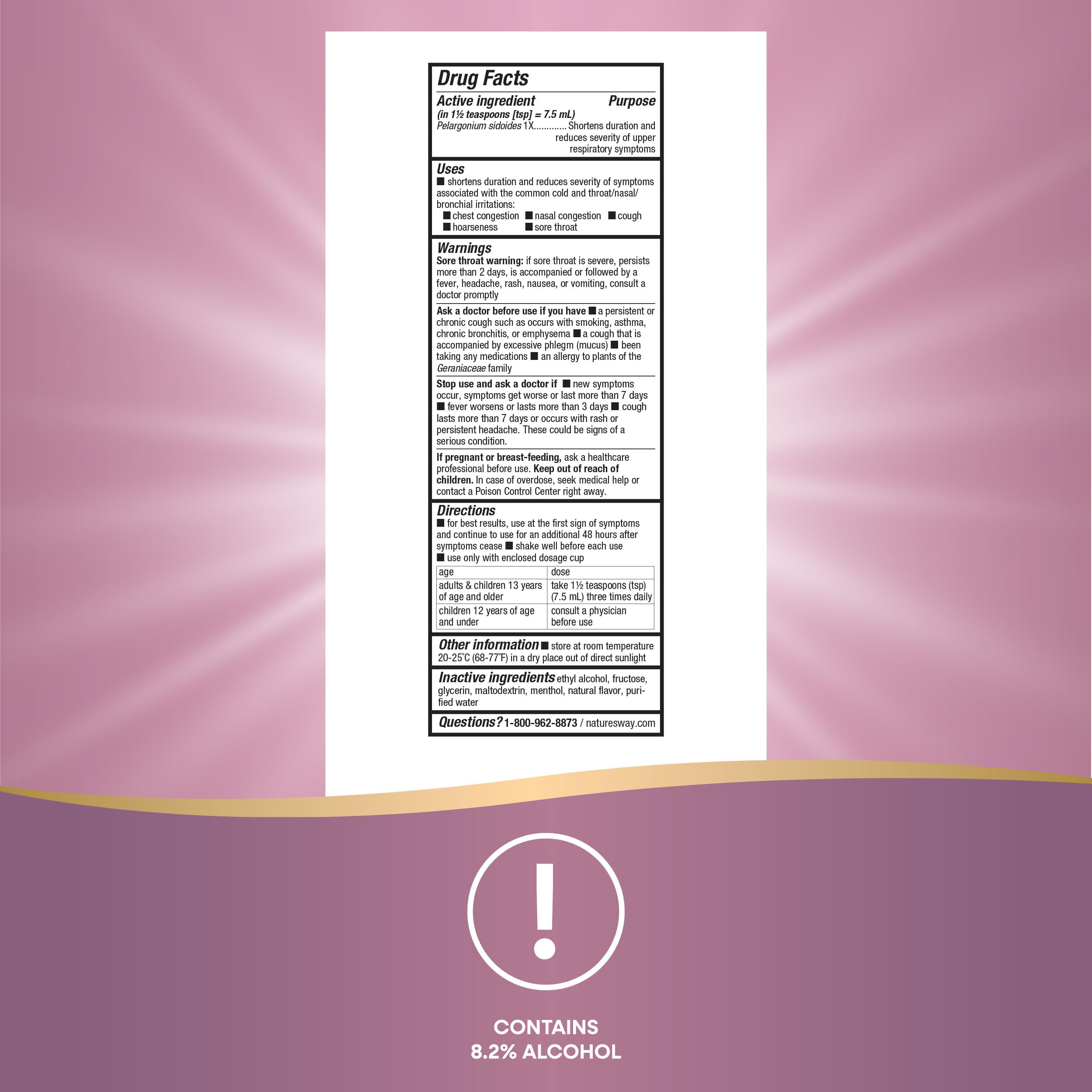Nature's Way Umcka ColdCare Homeopathic, Shortens Colds, Sore Throat, Cough, and Congestion, Phenylephrine Free, Non-Drowsy, Mint-Menthol Flavored, 8 Fl. Oz Syrup