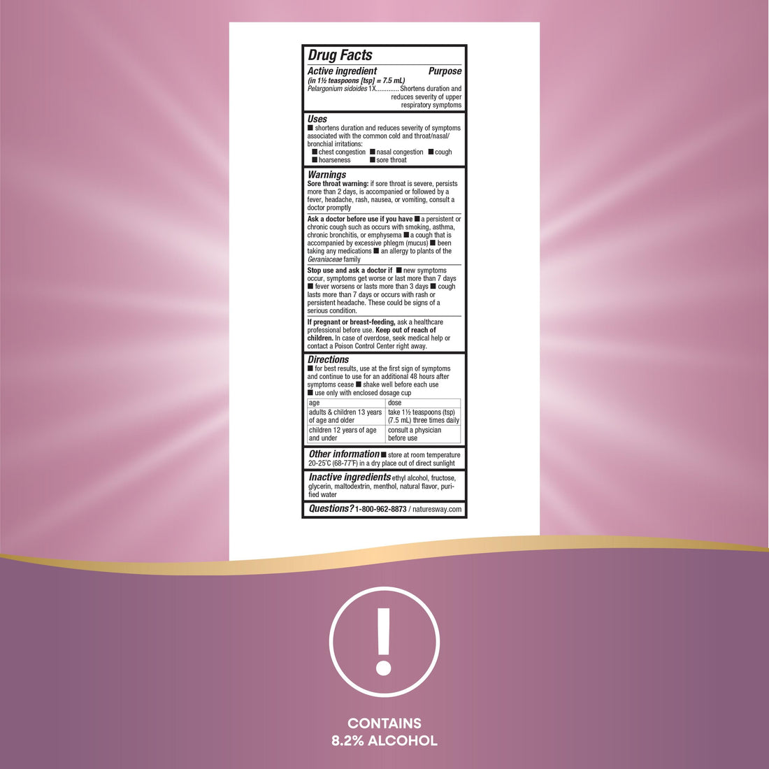 Nature's Way Umcka ColdCare Homeopathic, Shortens Colds, Sore Throat, Cough, and Congestion, Phenylephrine Free, Non-Drowsy, Mint-Menthol Flavored, 8 Fl. Oz Syrup