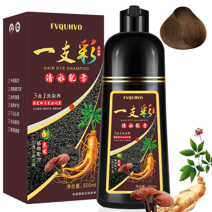 Herbal Instant 3-in-1 Long-Lasting Brown Hair Color Shampoo for Gray Hair Cover for Women & Men - 16.90 Fl OZ (Dark Brown)