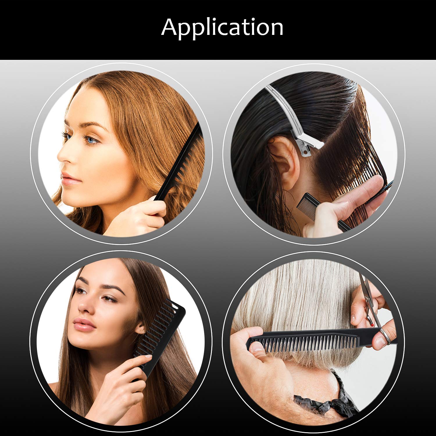 Boao Barber Hair Styling Comb Set with Duck Bill Clips, 10 Pieces Each, Salon Anti-static Stylists Comb Clip Set for Women Men (Black)