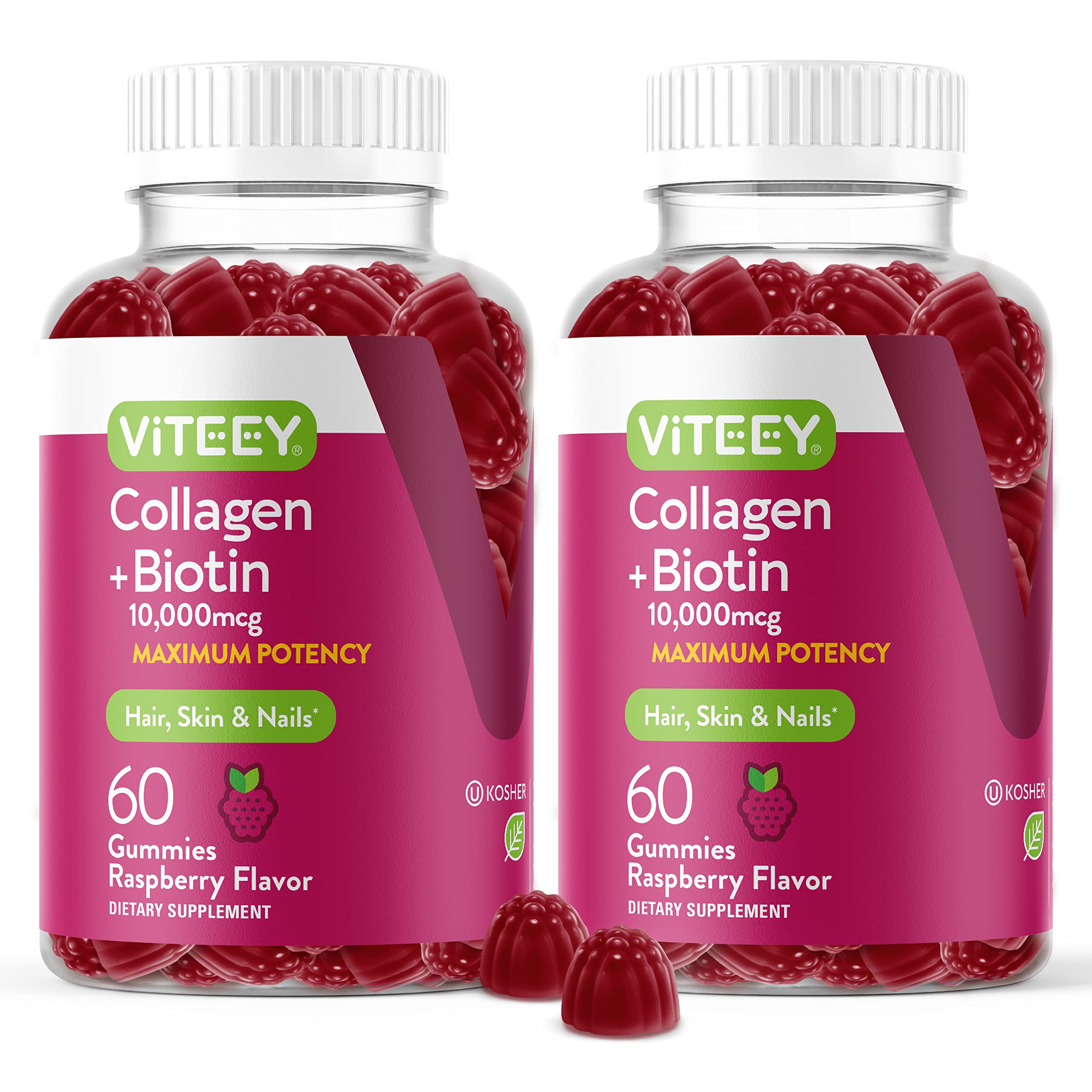 Collagen and Biotin Gummies for Hair Skin and Nails - Hair Growth Vitamins, Nail Growth, Skin Vitamins - Biotin and Collagen Gummies for Women, Men, & Teens - Tasty Chewable Raspberry Flavored Gummy