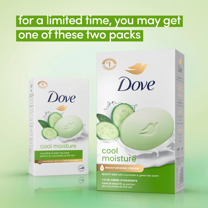 Dove Beauty Bar Soap 8 Bars for Refreshed Skin, Cool Moisture Cucumber & Green Tea Scent, Leaves Skin Refreshed 3.75 oz