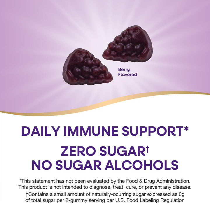Nature’s Way Sambucus Zero Sugar Immune Gummies, Daily Immune Support*, Black Elderberry Extract, Vitamin C, Vitamin D3, Zinc, Sugar Free, Sugar Alcohol Free, Plant-Based Sweeteners, 70 Gummies