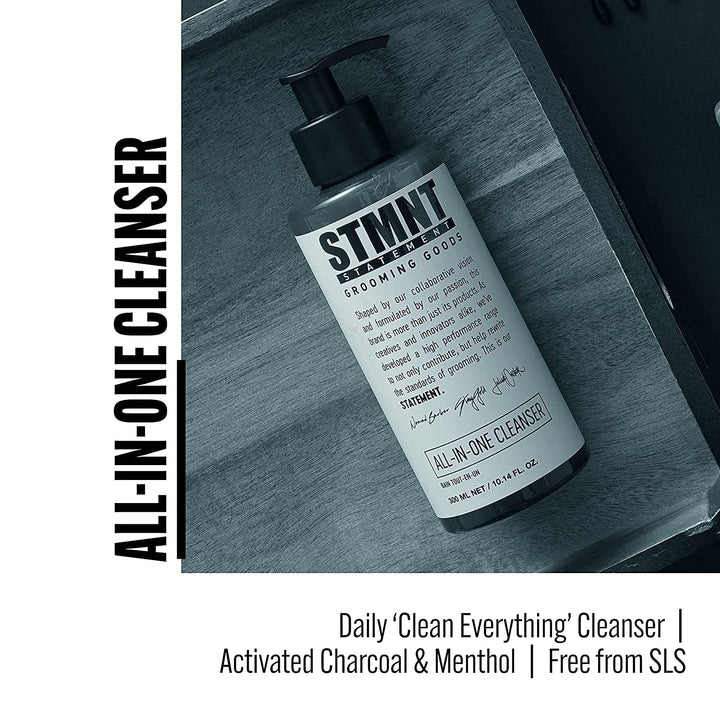STMNT Grooming Goods All-In-One Daily Cleanser, 10.1 oz | SLS/SLES Sulfates Free | Extra Caring Formula w/ Activated Charcoal & Menthol