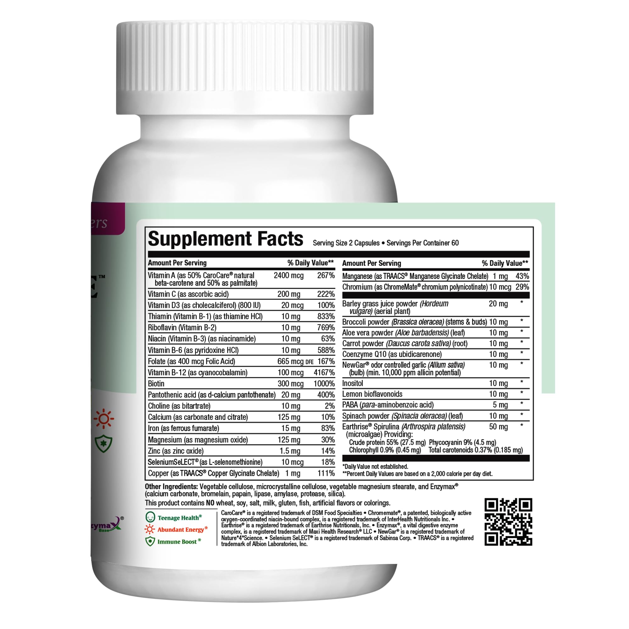 Maxi Health Teen Supreme Hers Vitamins for Teen Girls (120) - Women's Multivitamin for Energy, Immune Boost, Body & Brain Growth - Womens Multi Vitamins Including D3, Iron, Calcium, Digestive Enzyme