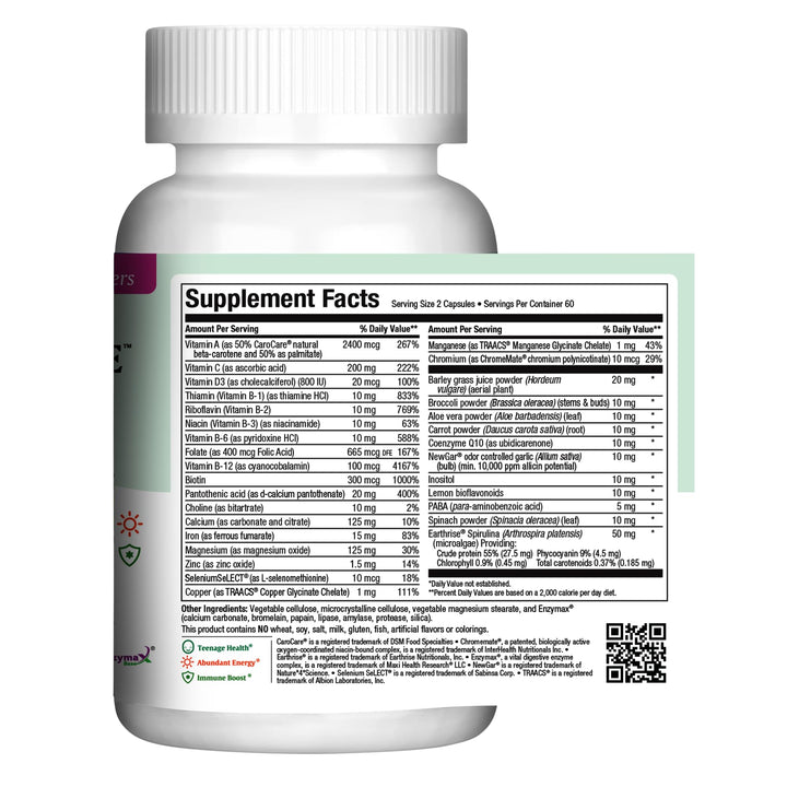 Maxi Health Teen Supreme Hers Vitamins for Teen Girls (120) - Women's Multivitamin for Energy, Immune Boost, Body & Brain Growth - Womens Multi Vitamins Including D3, Iron, Calcium, Digestive Enzyme