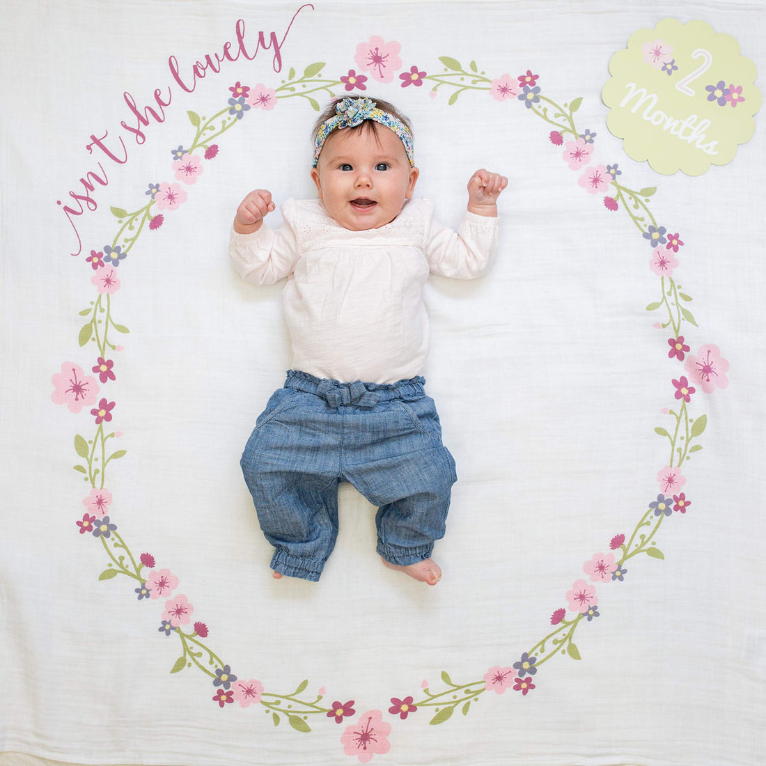 lulujo Baby’s First Year Milestone Blanket and Card Set | 40in x 40in (Isn't She Lovely)