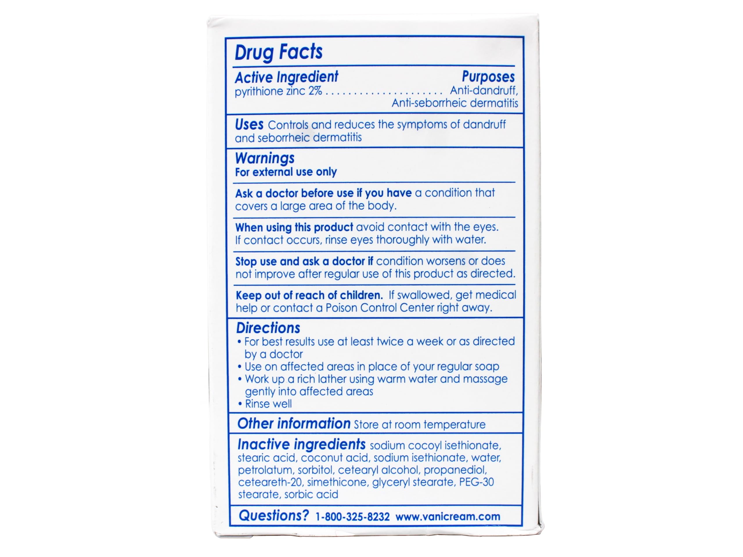 Vanicream Z-Bar Medicated Cleansing Bar, Pyrithione Zinc 2% for Seborrheic Dermatitis & Dandruff, Soap-Free, Gluten-Free, 3.5 oz (Pack of 4)