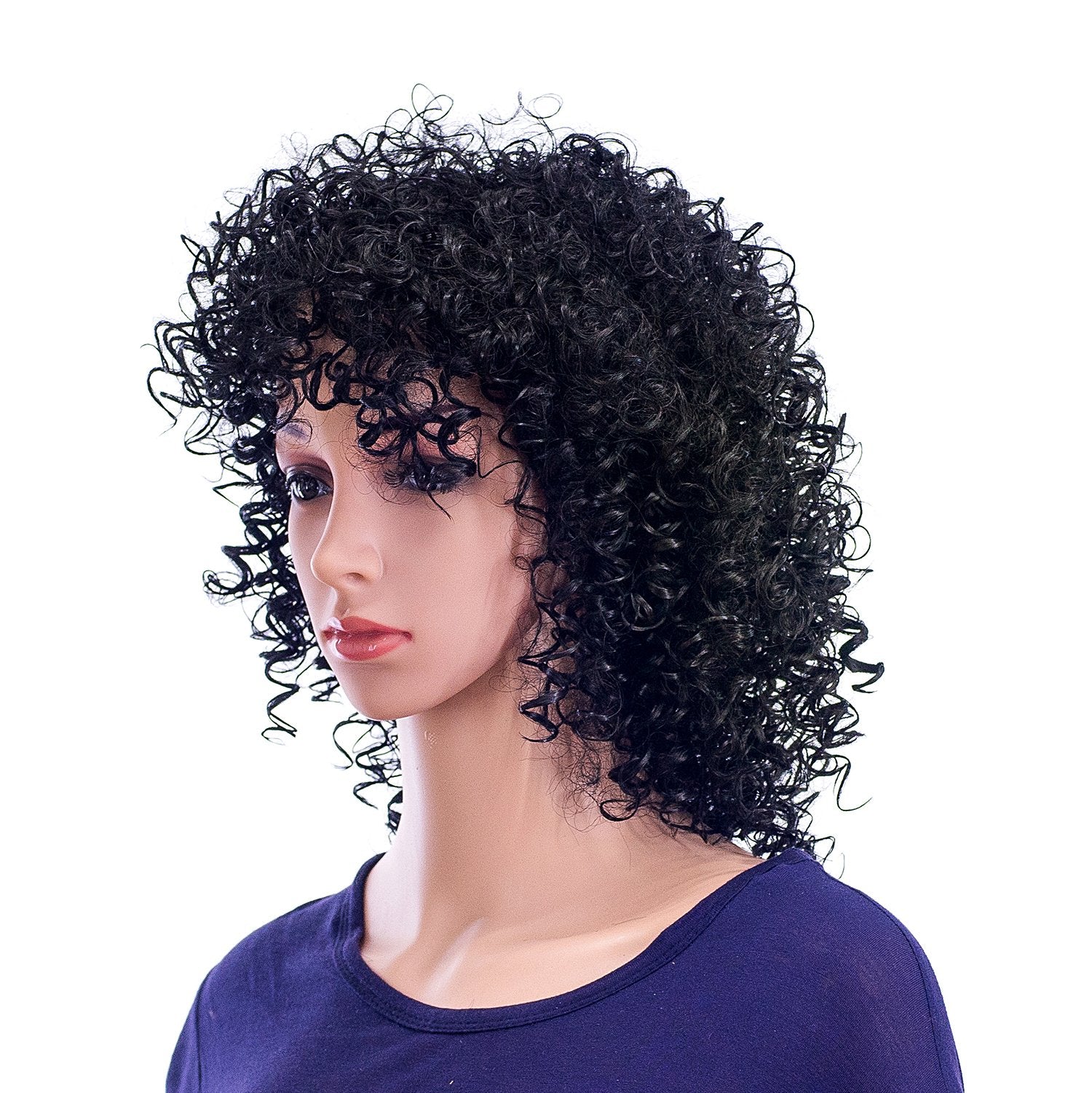 1B-Off Black: SWACC 12-Inch Short Big Bouffant Curly Wigs for Women Synthetic Heat Resistant Fiber Hair Pieces with Wig Cap (1B-Off Black)