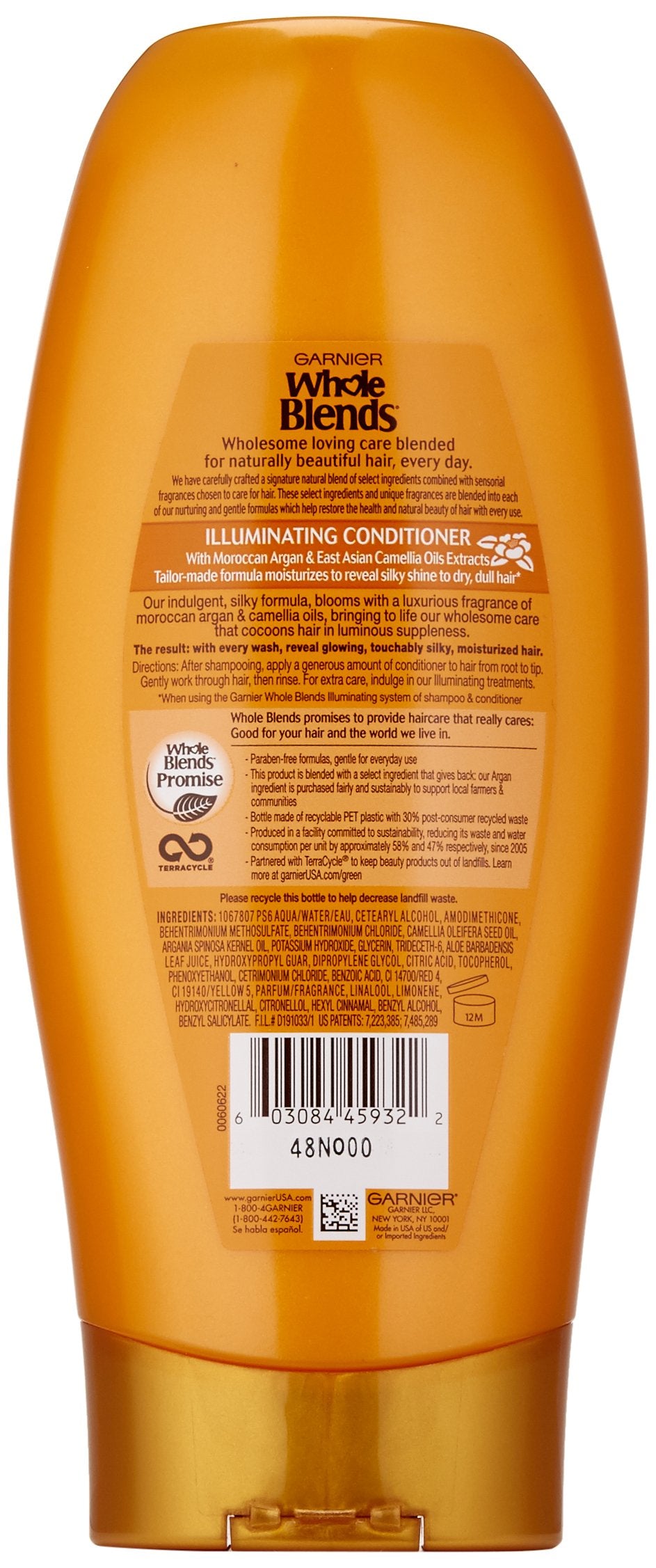 Garnier Whole Blends Illuminating Conditioner Moroccan Argan And Camellia Oils Extracts For Dull Hair, 22 Fl Oz., Pack Of 1