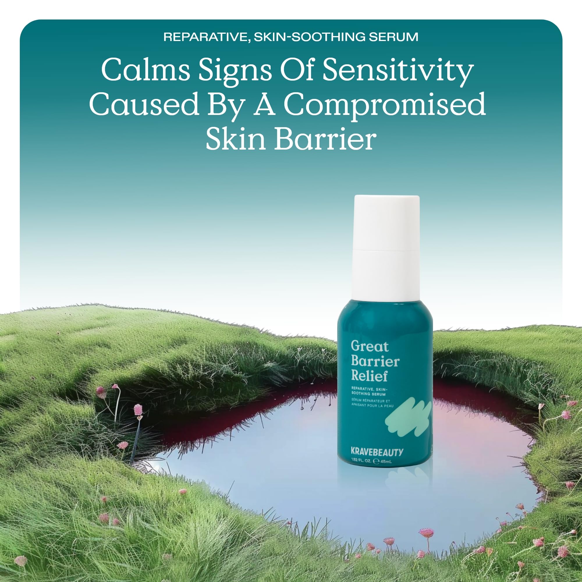 KraveBeauty Great Barrier Relief, Soothing Skin Barrier Repair Serum, Contains Tamanu Oil to Soothe and Calm Redness, For All Skin Types, Vegan & Cruelty Free, 1.52 fl oz