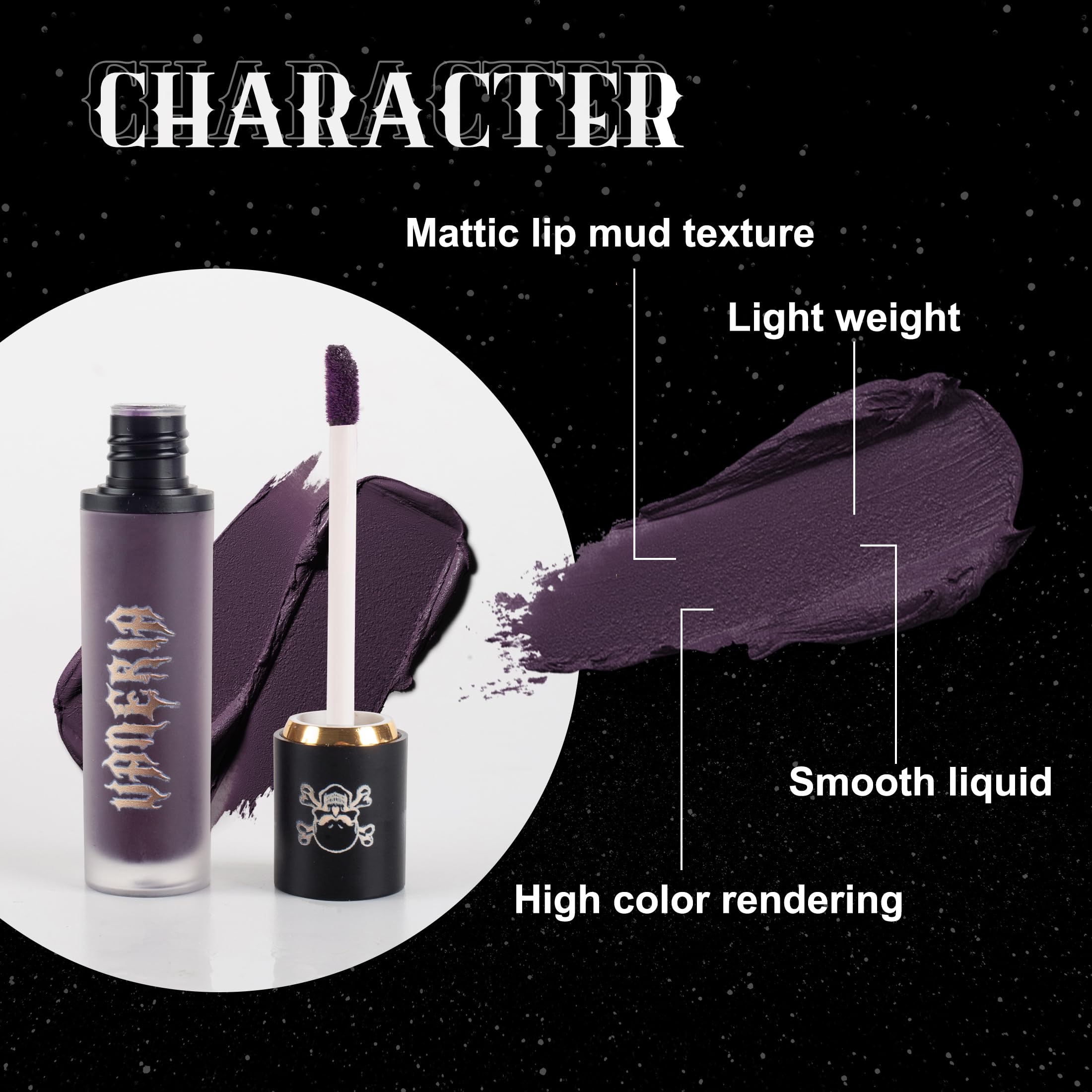 VANERIA Goth Lipstick,Black Lip Stain,Long Lasting High Impact Color,Matte Liquid Lipstick,Moisturize Lips,Smudge Proof (Ink Black)