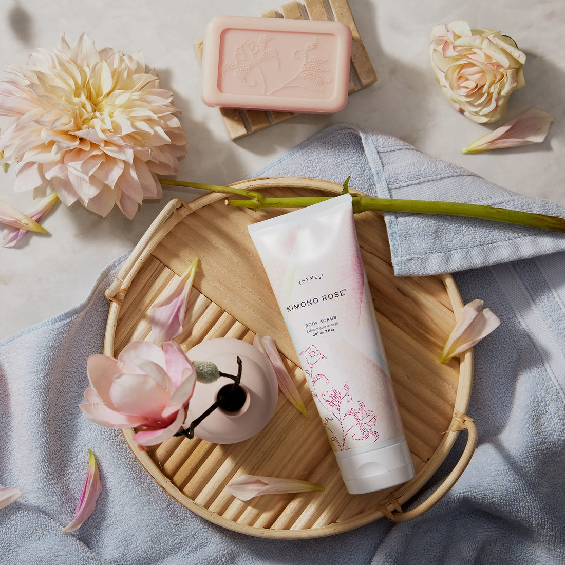 Thymes Kimono Rose Body Scrub - Body Exfoliator for Skin Care Routine - Moisturizing and Exfoliating Body Scrub, Face Scrub, Foot Scrub, or Hand Scrub (7 Fl Oz)