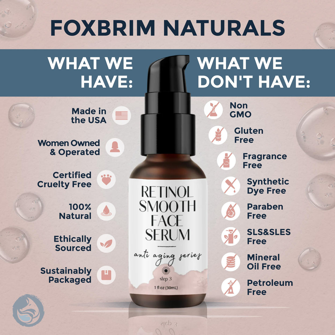 Complete Retinol Serum 2.5% Phospholipid Based - Organic Liquid Facelift To Reduce Wrinkles, Crows Feet & Fine Lines for Both Men & Women - Foxbrim 1OZ