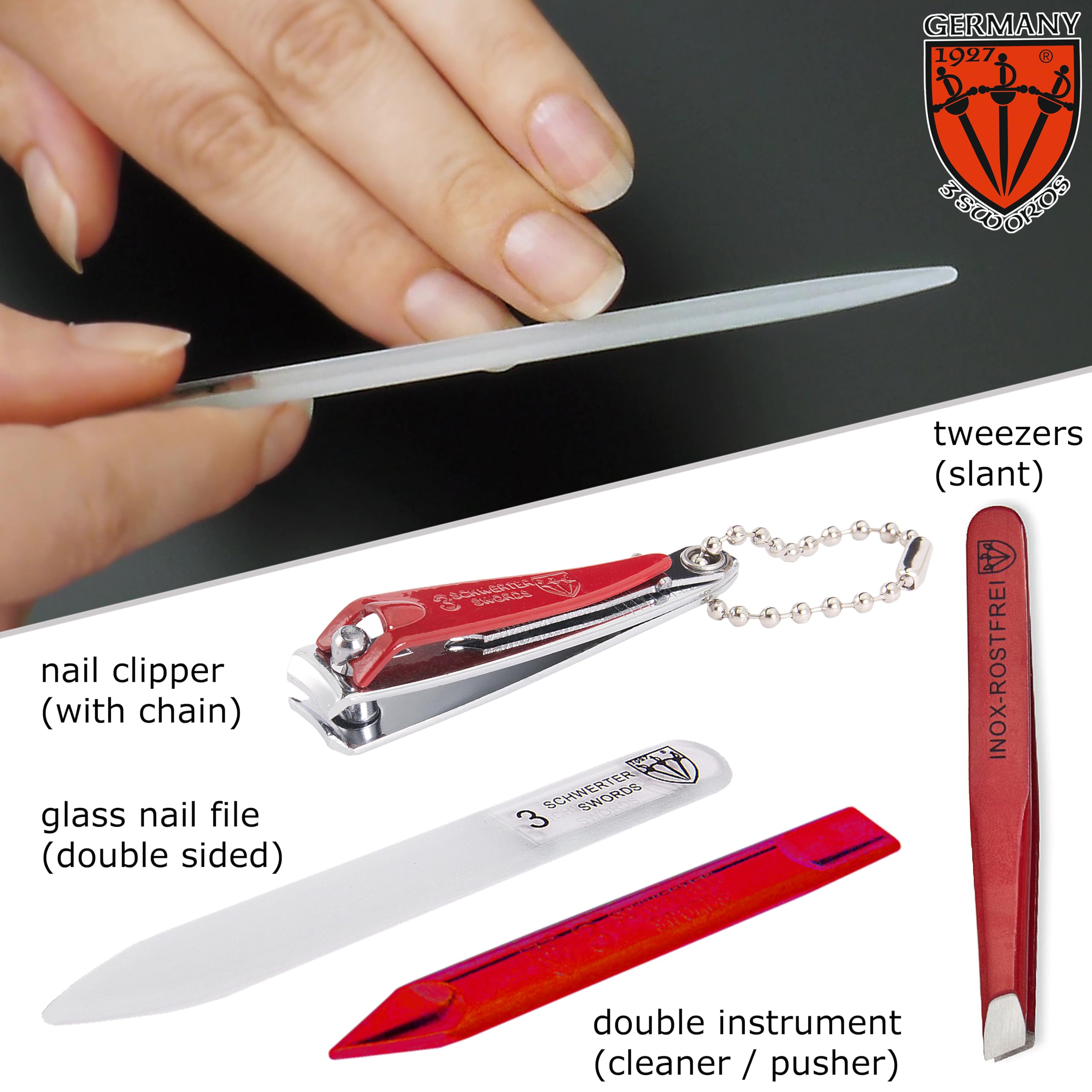 3 Swords Germany - Brand Quality 6 Piece Manicure Pedicure Grooming Kit Set For Professional Finger & Toe Nail Care Scissors File Clipper Fashion Leather Case In Gift Box, Made By 3 Swords (03607)