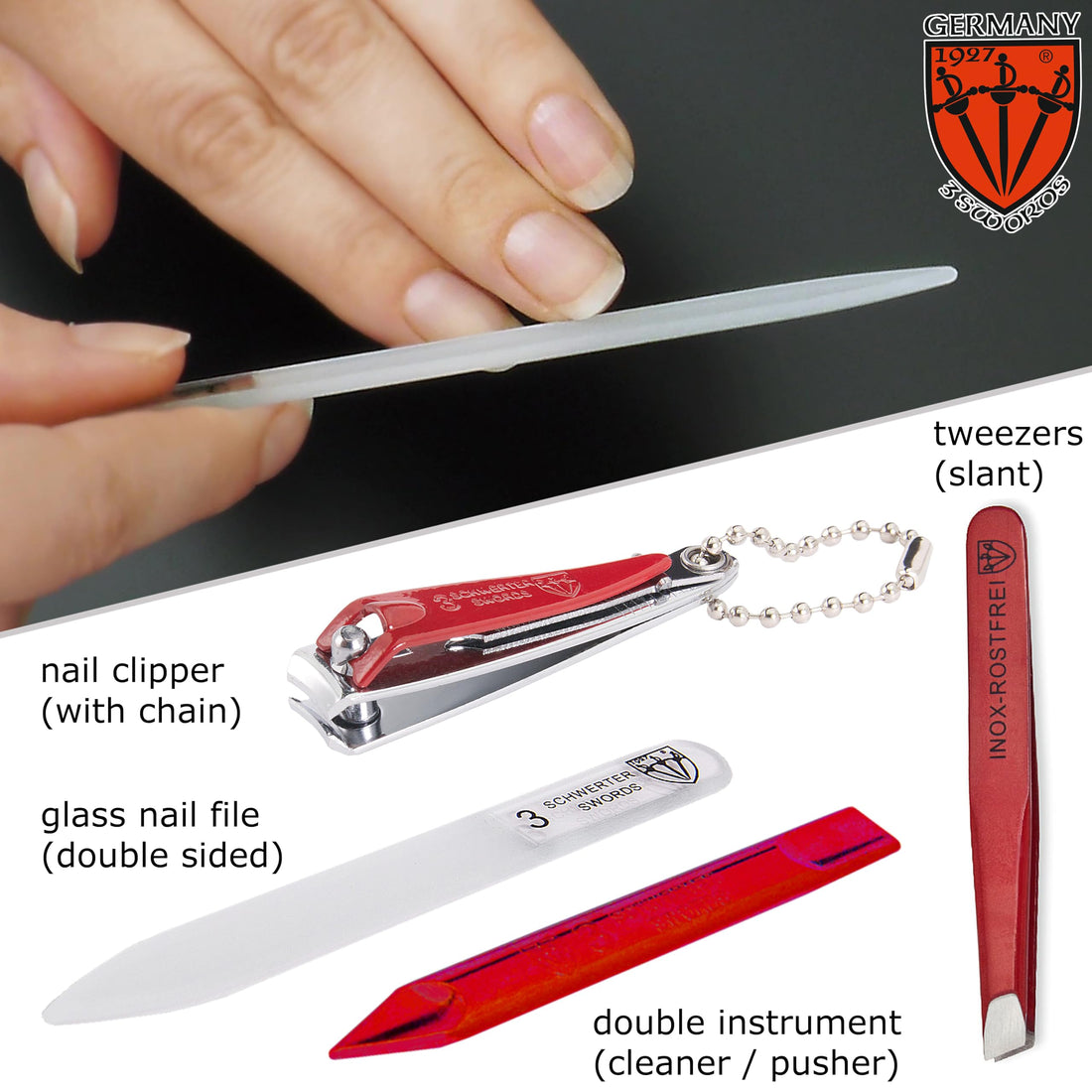 3 Swords Germany - Brand Quality 6 Piece Manicure Pedicure Grooming Kit Set For Professional Finger & Toe Nail Care Scissors File Clipper Fashion Leather Case In Gift Box, Made By 3 Swords (03607)