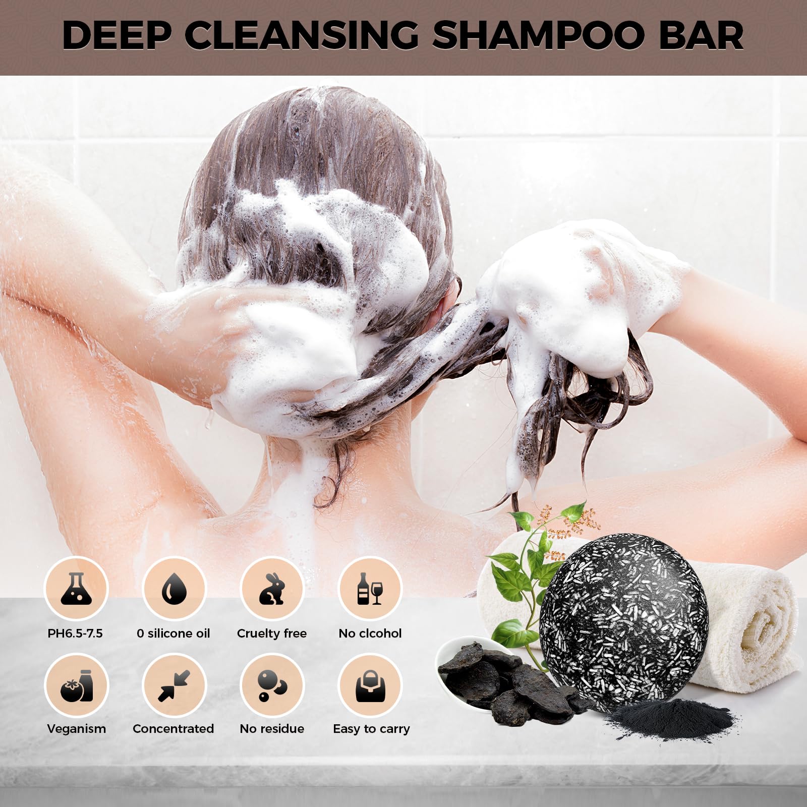 Hair Darkening Shampoo Bar, Grey Reverse Deep Cleansing Scalp Massage Hair Regrowth Keratin Shampoo Bar Anti Hair Loss for Grey Hair(Polygonum Multiflorum for Grey Hair) (2 Pack)